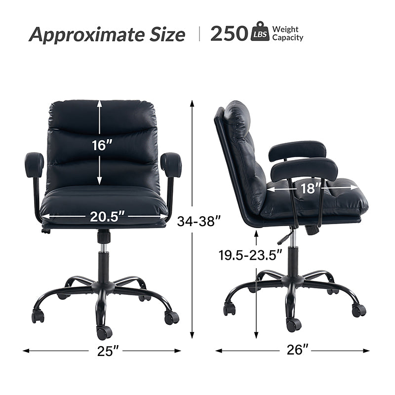 Anselm Modern Ergonomic Faux Leather Office Chair - Adjustable Swivel Desk Chair with Lumbar Support for Home & Office Workspace
