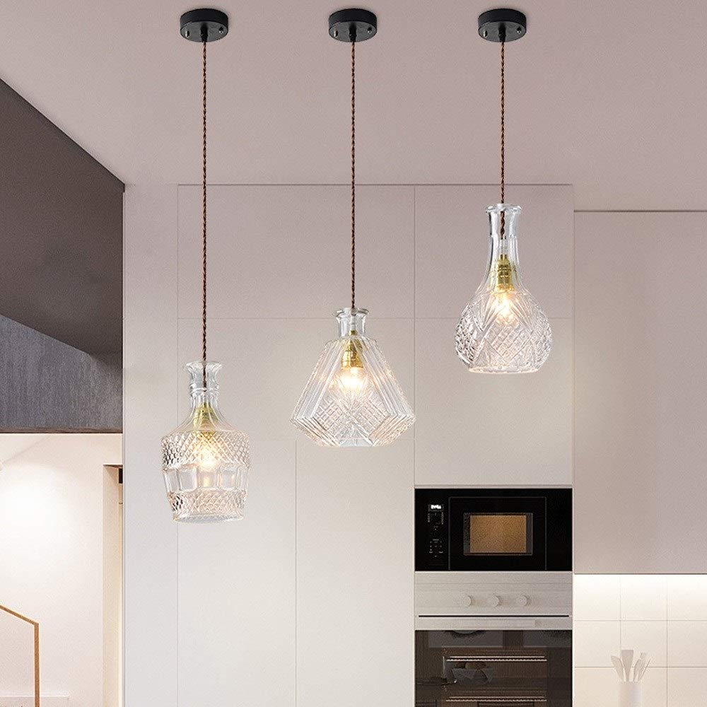 Modern LED Chandelier Lamp - Nordic Style Glass Pendant Light with E27 Socket, Transparent Carved Glass Shade for Ceiling Lighting - Perfect for Restaurant, Office, Bedroom, and Dining Room Decor