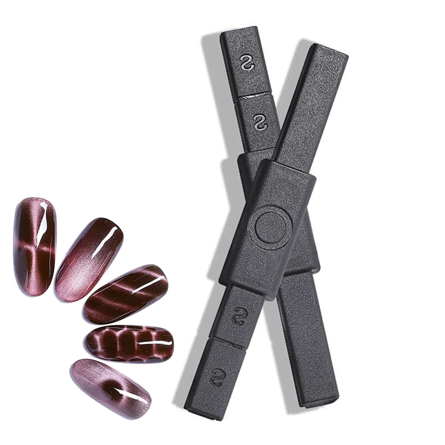 2 PCS 3D Cat Eye Nail Art Magnetic Pen Set - Double Head Magnet Stick for UV Gel Polish, DIY & Salon Professional Manicure Tools (Pink & Black) - Perfect for Nail Art Designs, Home Manicures & Professional Salon Use