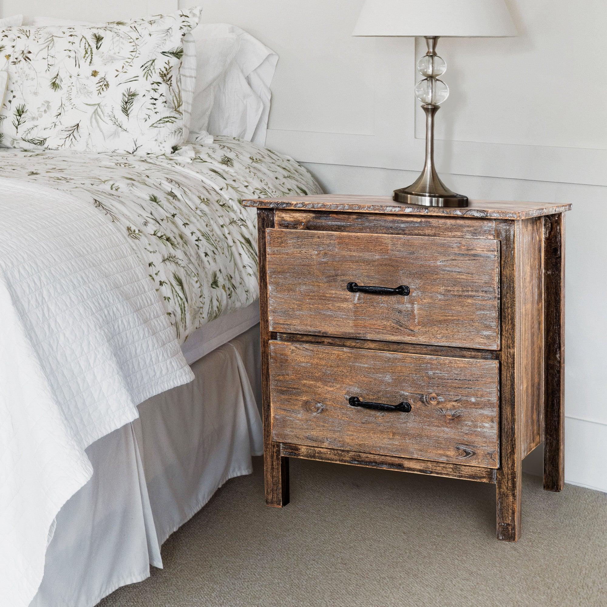 Rustic Farmhouse Solid Wood Nightstand - Bedroom Side Table with Storage Drawer | Perfect for Bedroom, Living Room, Guest Room & Nursery Decor