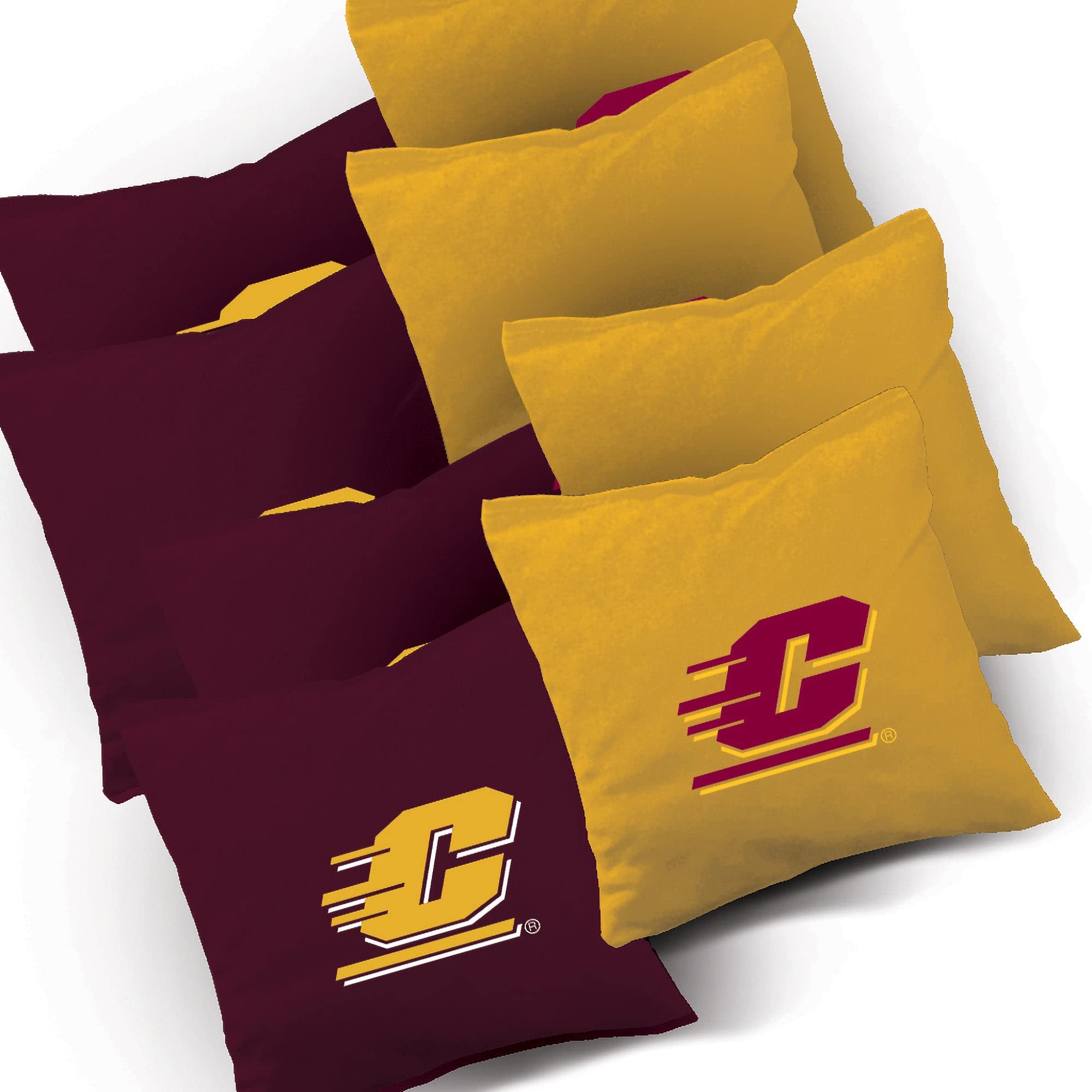 Custom Central Michigan Stained Striped Cornhole Game Set - 2 Premium Boards & 8 Team Logo Bean Bags - Outdoor Tailgating, Backyard Parties, College Game Day Events