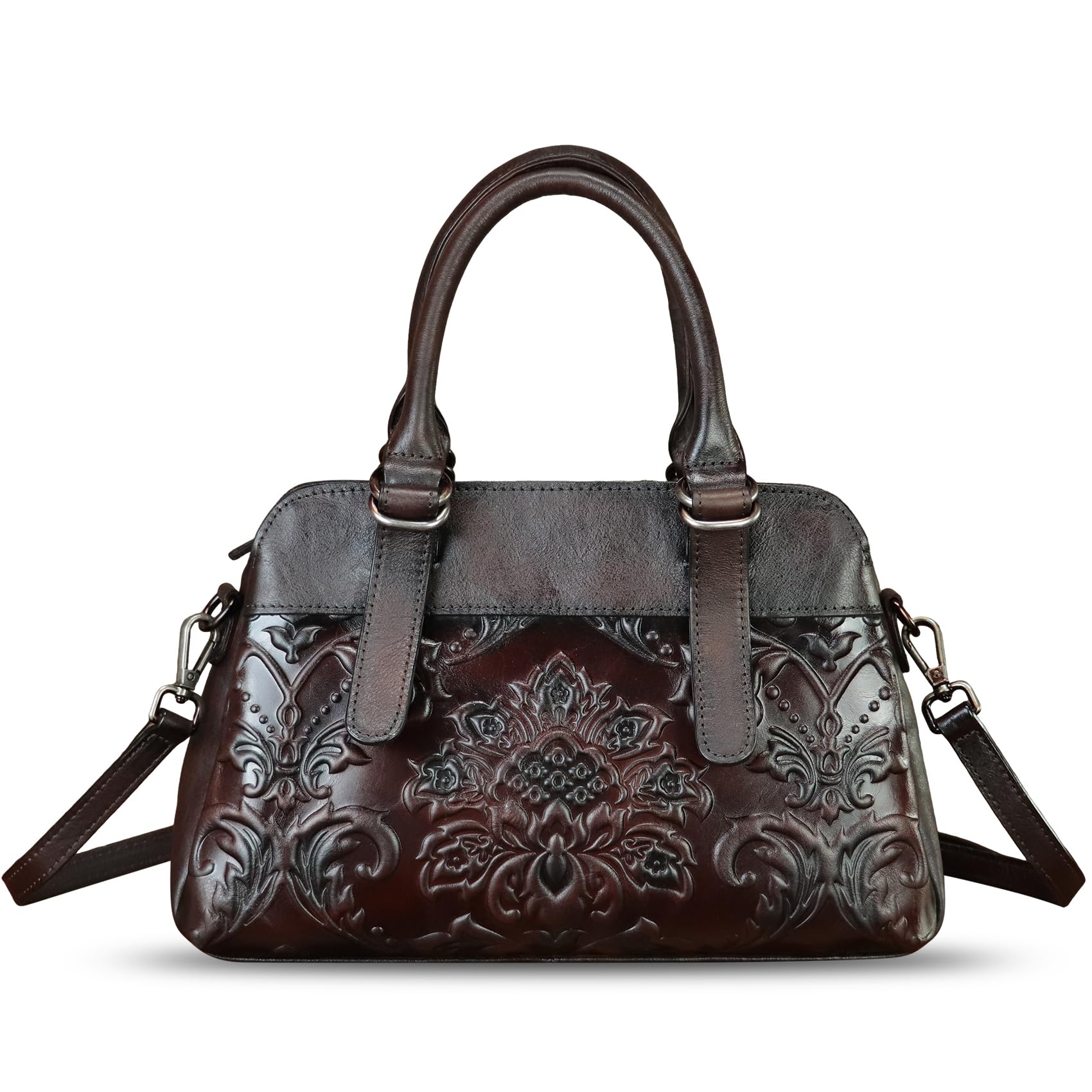 Genuine Leather Purses for Women - Vintage Embossed Leather Shoulder Bag & Crossbody Satchel with Adjustable Strap | Perfect for Work, Travel & Everyday Use