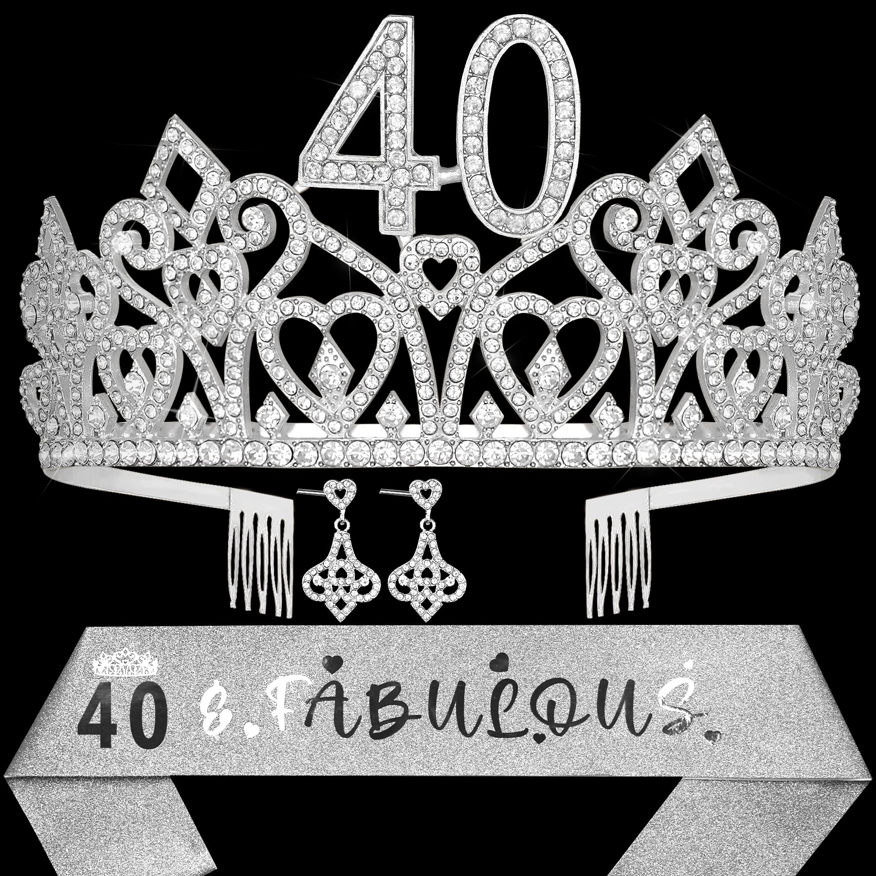 40th Birthday Tiara and Sash Set - 40 & Fabulous Crown for Women - Elegant 40 Year Old Birthday Gift - Party Decorations and Favors - Perfect for Milestone Celebrations, Bachelorette Parties & Special Occasions