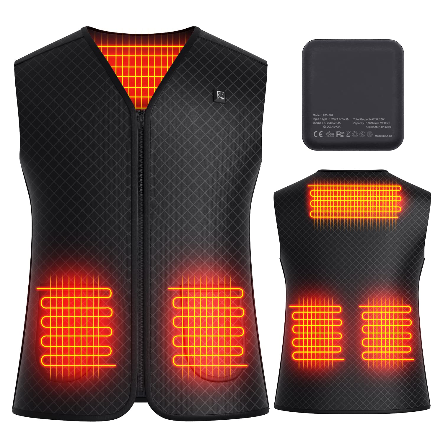 Electric Heated Vest for Men & Women with Rechargeable Battery Pack - Winter Warm Heated Jacket for Outdoor Activities, Camping & Hiking