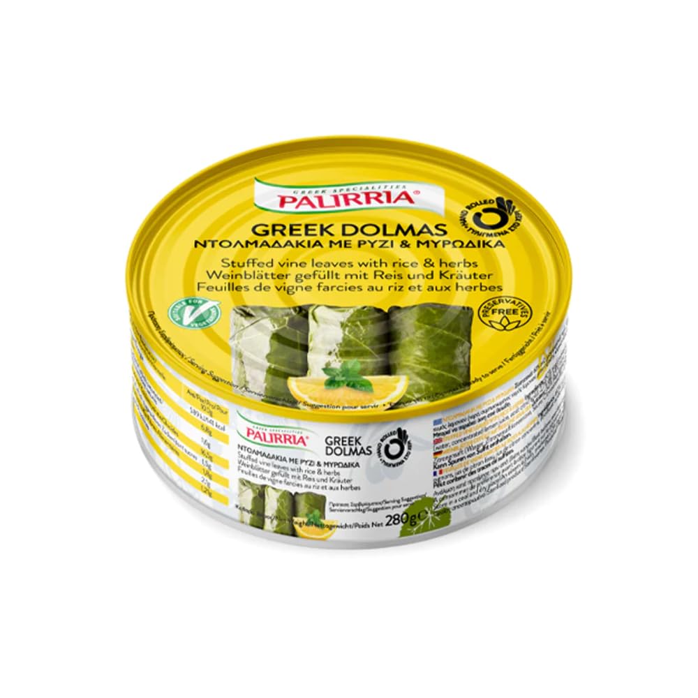 Palirria Stuffed Vine Leaves Dolmas 10 oz - Authentic Greek Dolmades Appetizer | Perfect for Mezze Platter with Feta, Pita Bread, Tzatziki & Hummus | Great for Parties, Picnics & Mediterranean Cuisine Lovers