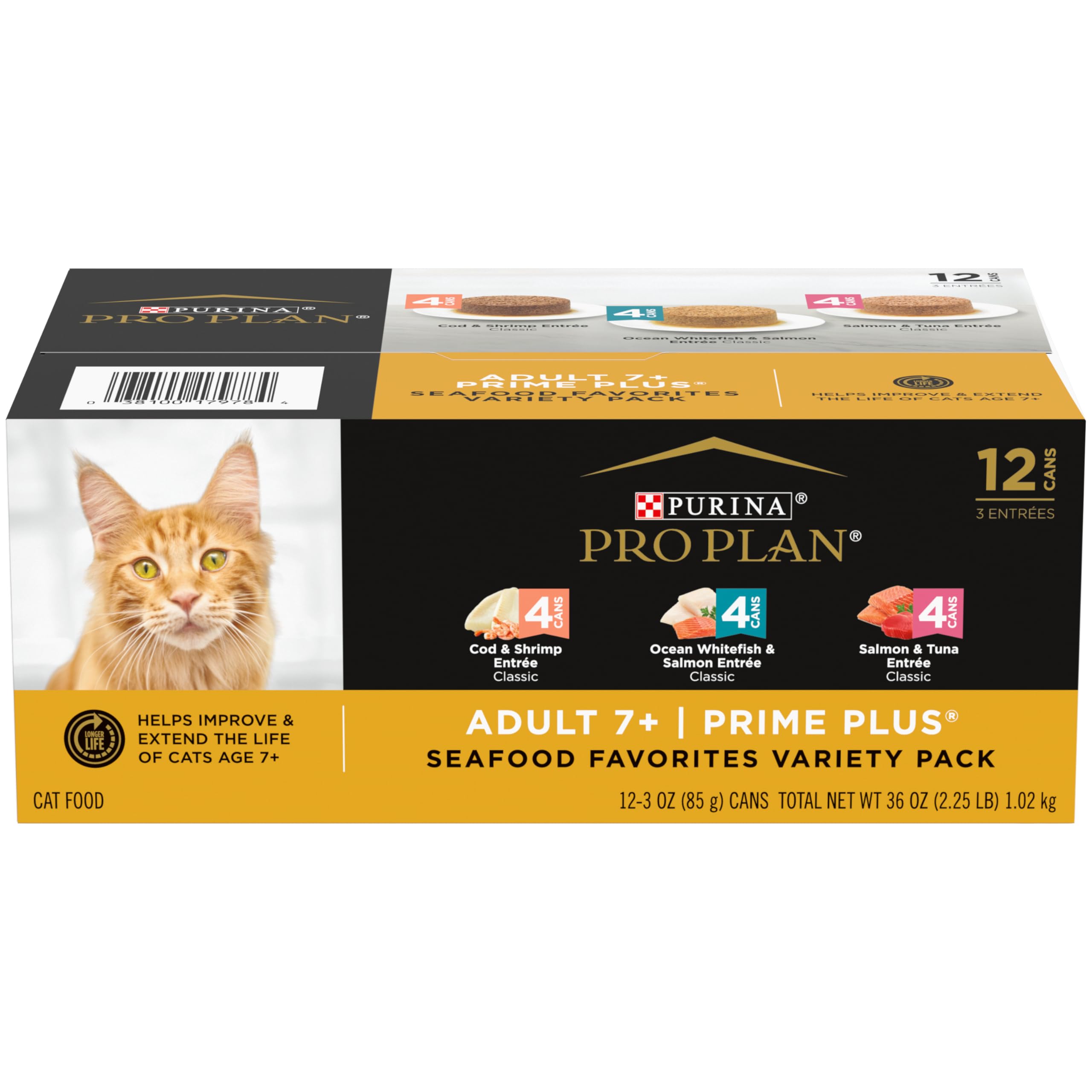 Purina Pro Plan Grain Free Senior Wet Cat Food Variety Pack Pate - Senior Seafood Favorites (24 Cans, 3 oz Each) | High Protein, Easy to Digest for Older Cats | Perfect for Picky Eaters & Mealtime Variety