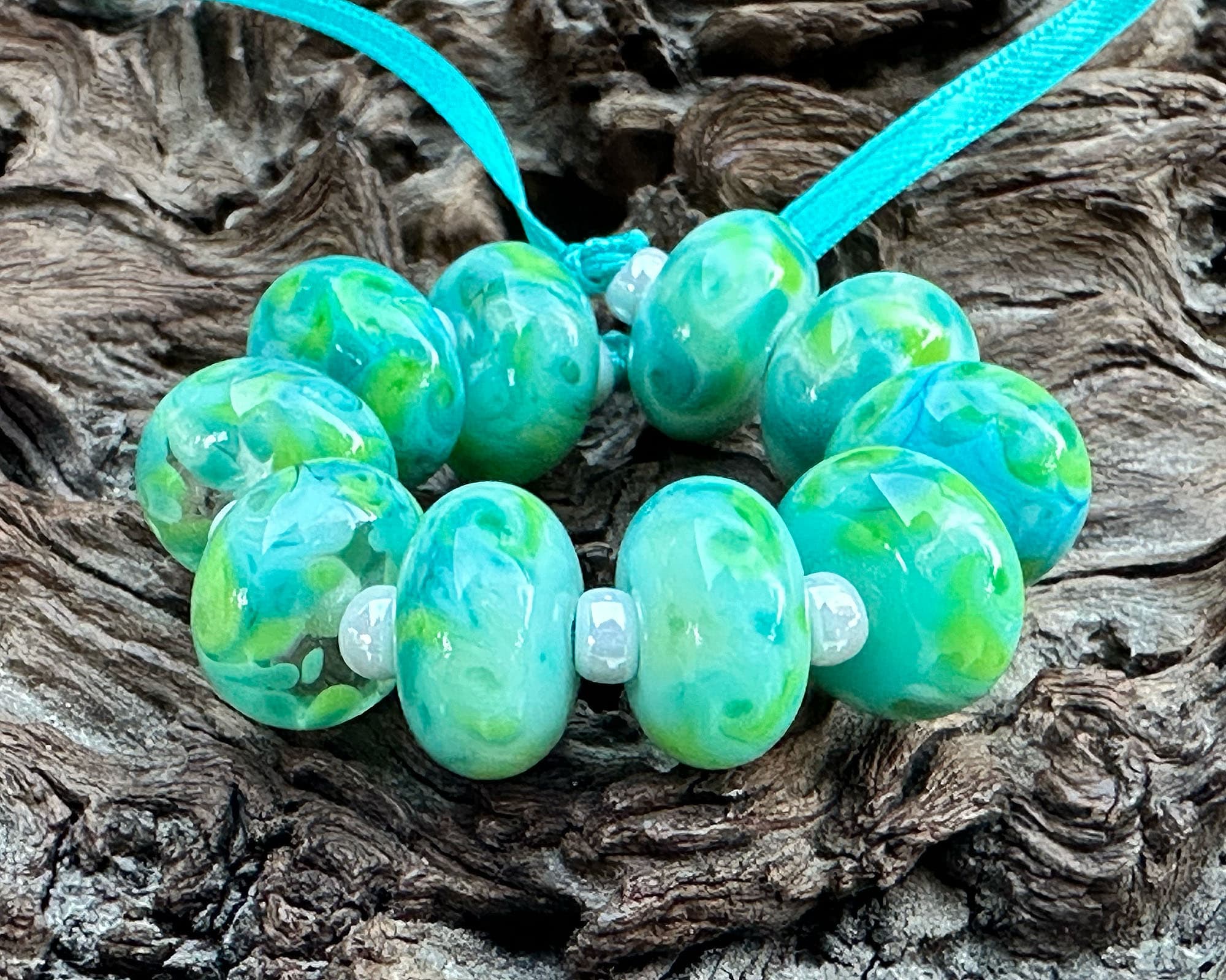 Ocean Breeze Swirl Lampwork Glass Beads Set - Handmade SRA Beads for Jewelry Making, DIY Crafts & Scrapbooking - Perfect for Necklaces, Bracelets & Home Decor Projects