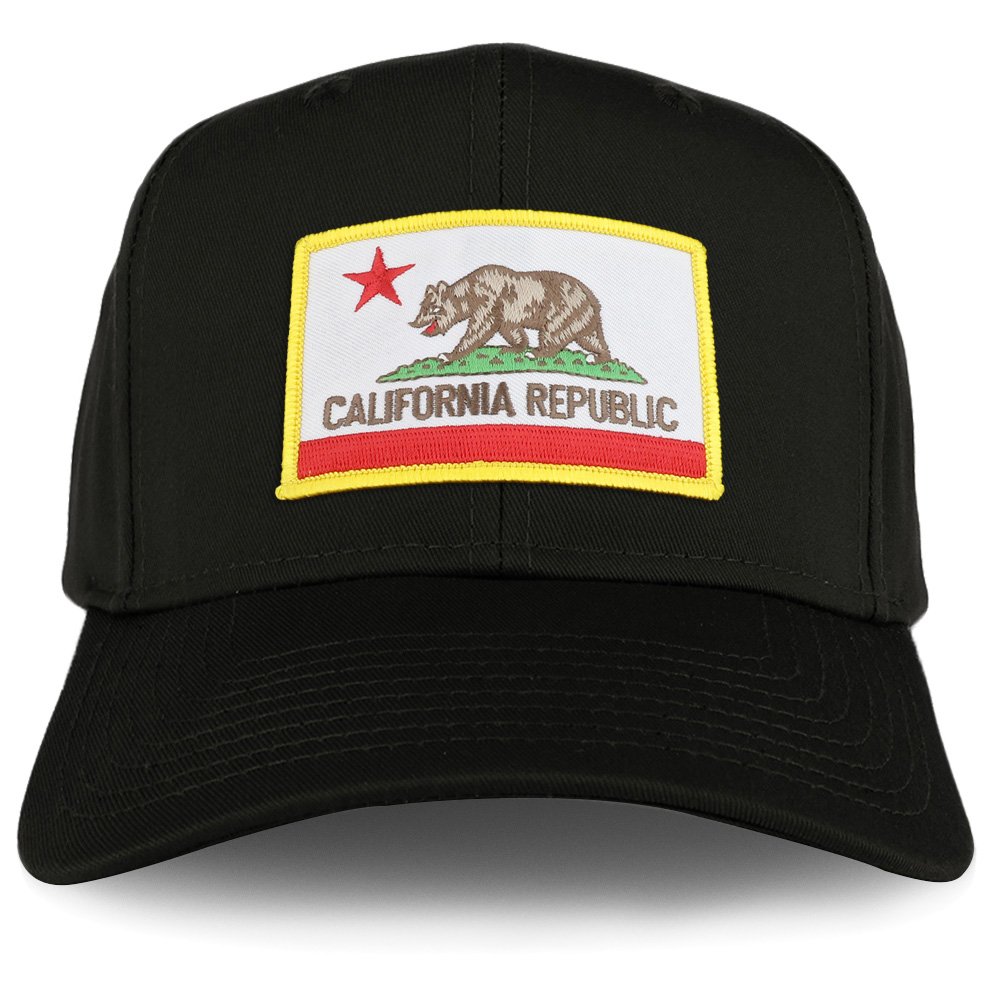 Armycrew XXL Oversize California Flag Iron On Patch Solid Baseball Cap - Embroidered Hat for Men & Women, Adjustable Snapback for Outdoor, Sports, and Casual Wear