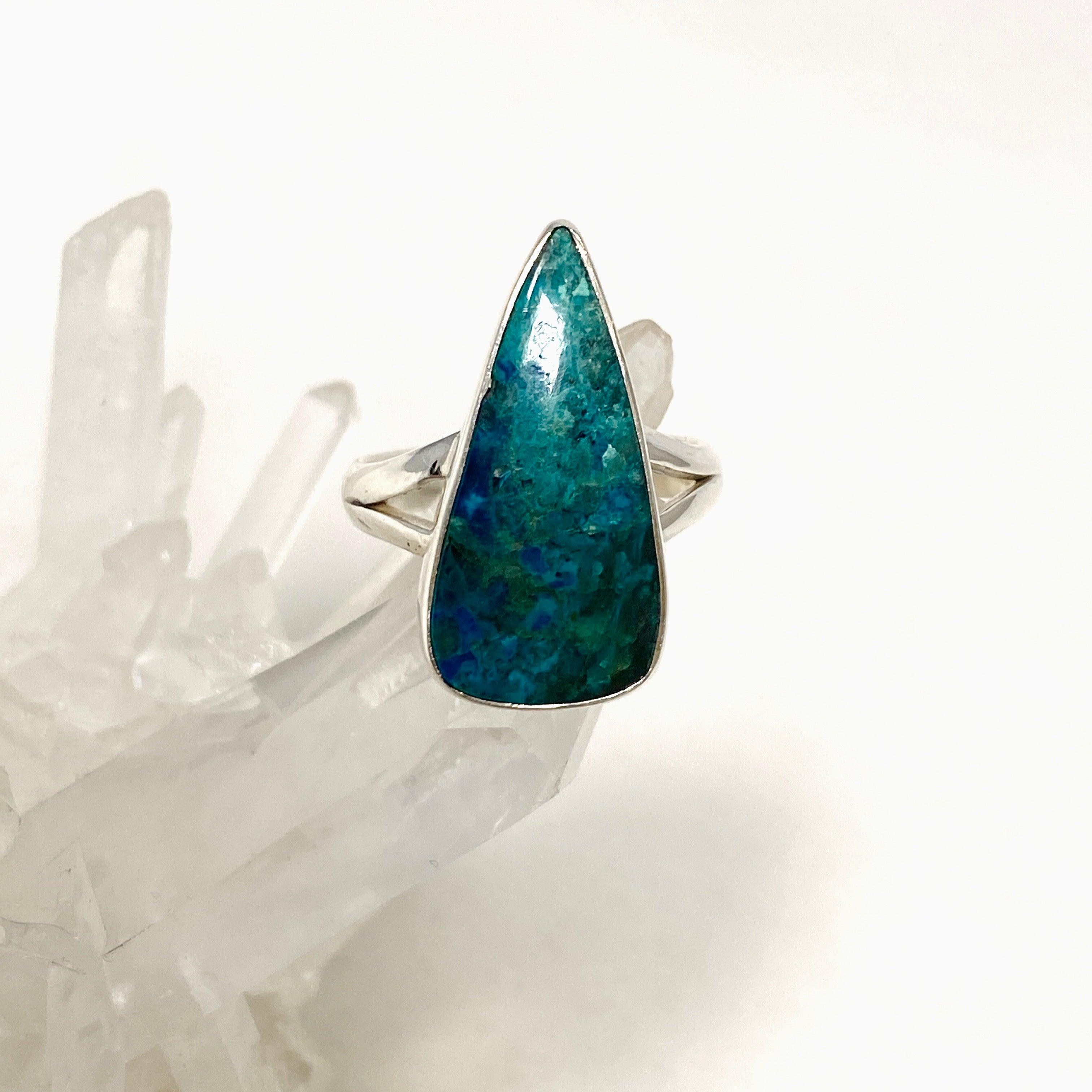Shattuckite Teardrop Split Band Ring - Size 8 - KRGJ3222 - Elegant Bohemian Jewelry for Women, Perfect for Weddings, Parties & Everyday Wear