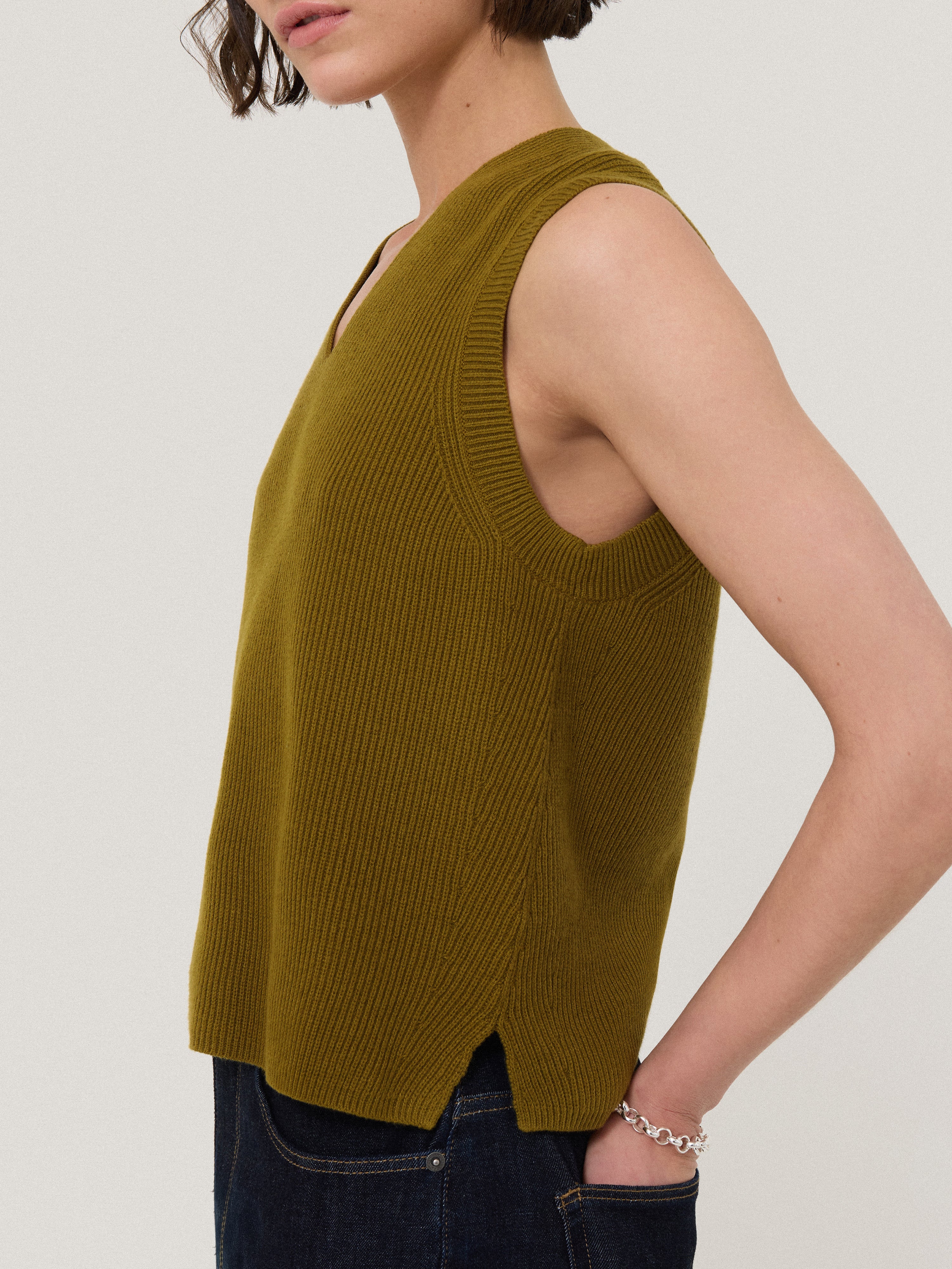 Soft Cotton Blend V-Neck Tank Top for Women - Khaki | Comfortable Casual Wear for Summer, Layering & Everyday Outfits