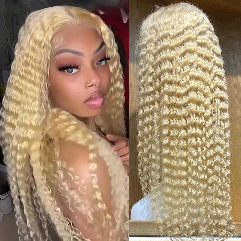 24 Inch 613 Blonde Lace Front Wig Human Hair - 13x4 Transparent HD Lace, 180% Density Deep Wave with Pre-Plucked Hairline & Baby Hair | Natural Looking HD Lace Frontal Wig for Women | Perfect for Daily Wear, Cosplay, Parties & Special Occasions