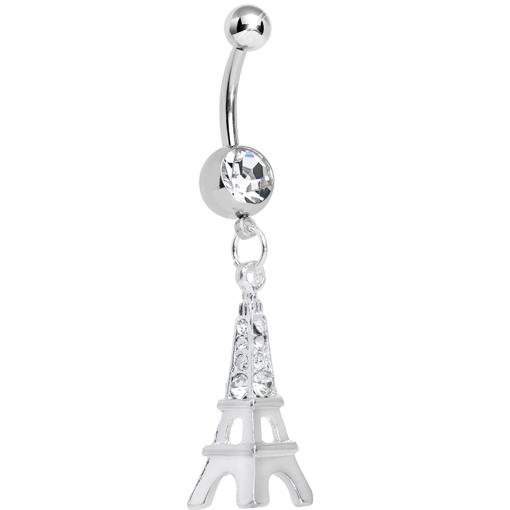 Body Candy Clear Elegant Eiffel Tower Dangle Belly Button Ring | Stylish Navel Piercing Jewelry for Women | Perfect for Parties, Beach & Everyday Wear