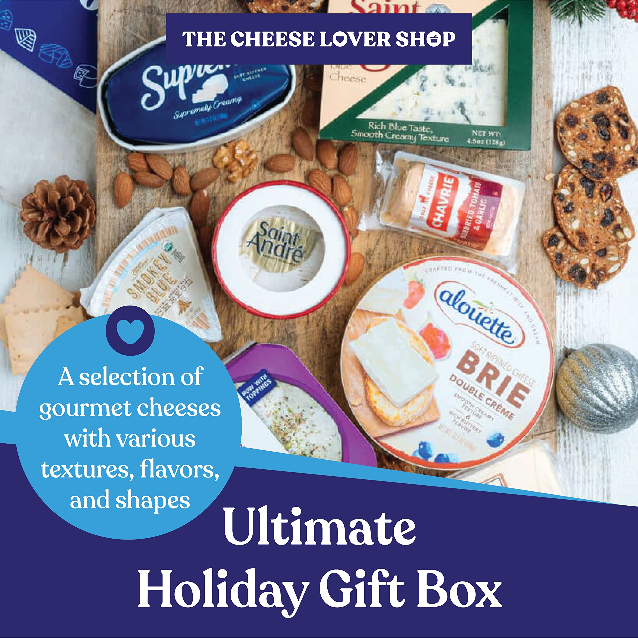 Premium Cheese Lover's Holiday Gift Box - 12-Piece Party Platter with 7 Gourmet Cheeses & 4 Artisanal Accompaniments - Luxury Cheese Sampler Gift Set for Christmas, New Year & Special Occasions