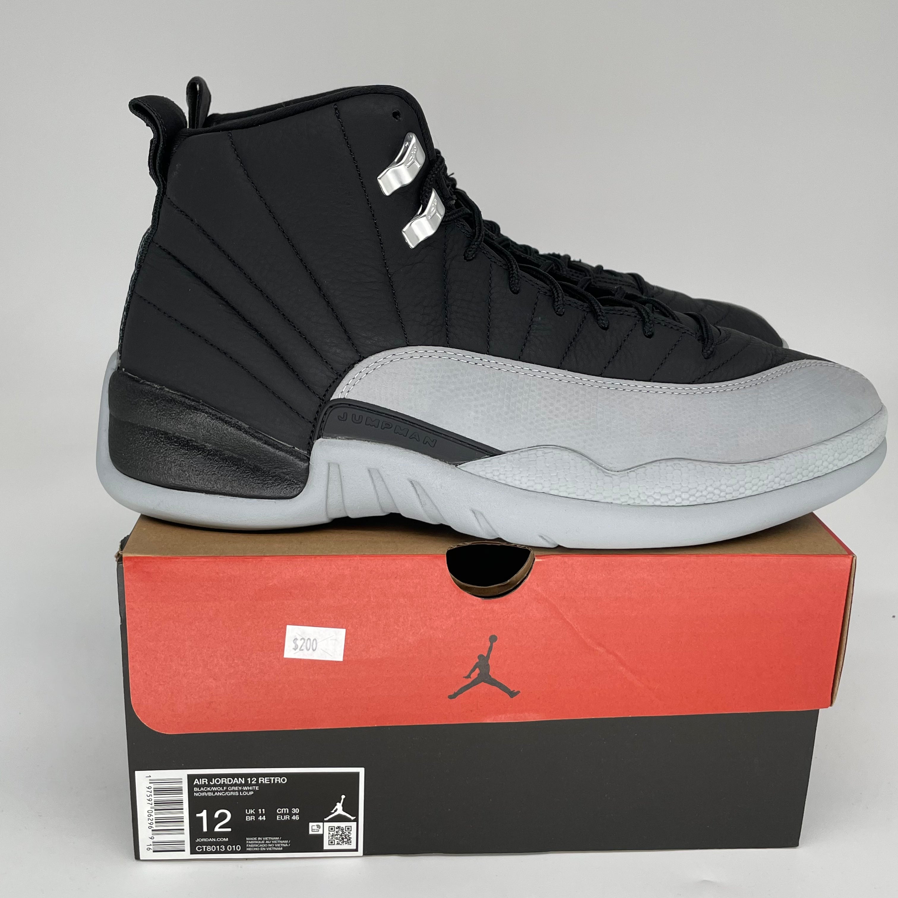 AIR JORDAN 12 BARONS Men's Basketball Shoes Size 12 - Black/White/Gym Red (CT8013-010) | Retro Sneakers for Streetwear & Basketball Games