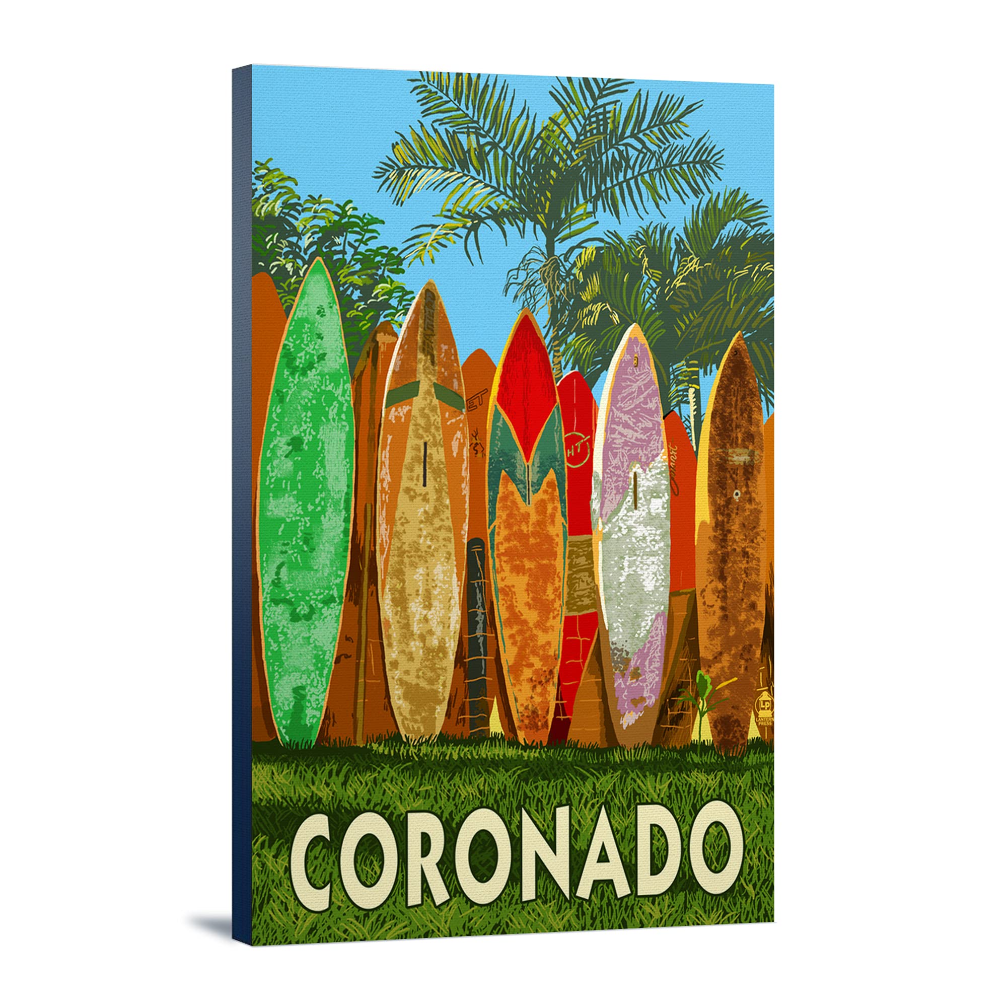 Lantern Press Coronado California Surfboard Fence Wall Art - 16x24 Wrapped Canvas Print - Coastal Home Decor for Living Room, Bedroom & Beach House