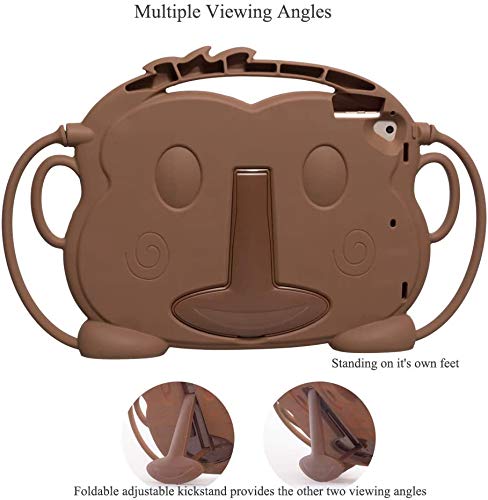 Kid Monkey Case Compatible with iPad 7th Gen 10.2 Inch (2019), iPad Air (2019), iPad Pro 10.5-inch - Shockproof Silicone Protective Cover with Convertible Handle Stand | BPA Free | Cartoon Design (Brown) - Perfect for Kids, School, Travel & Playtime
