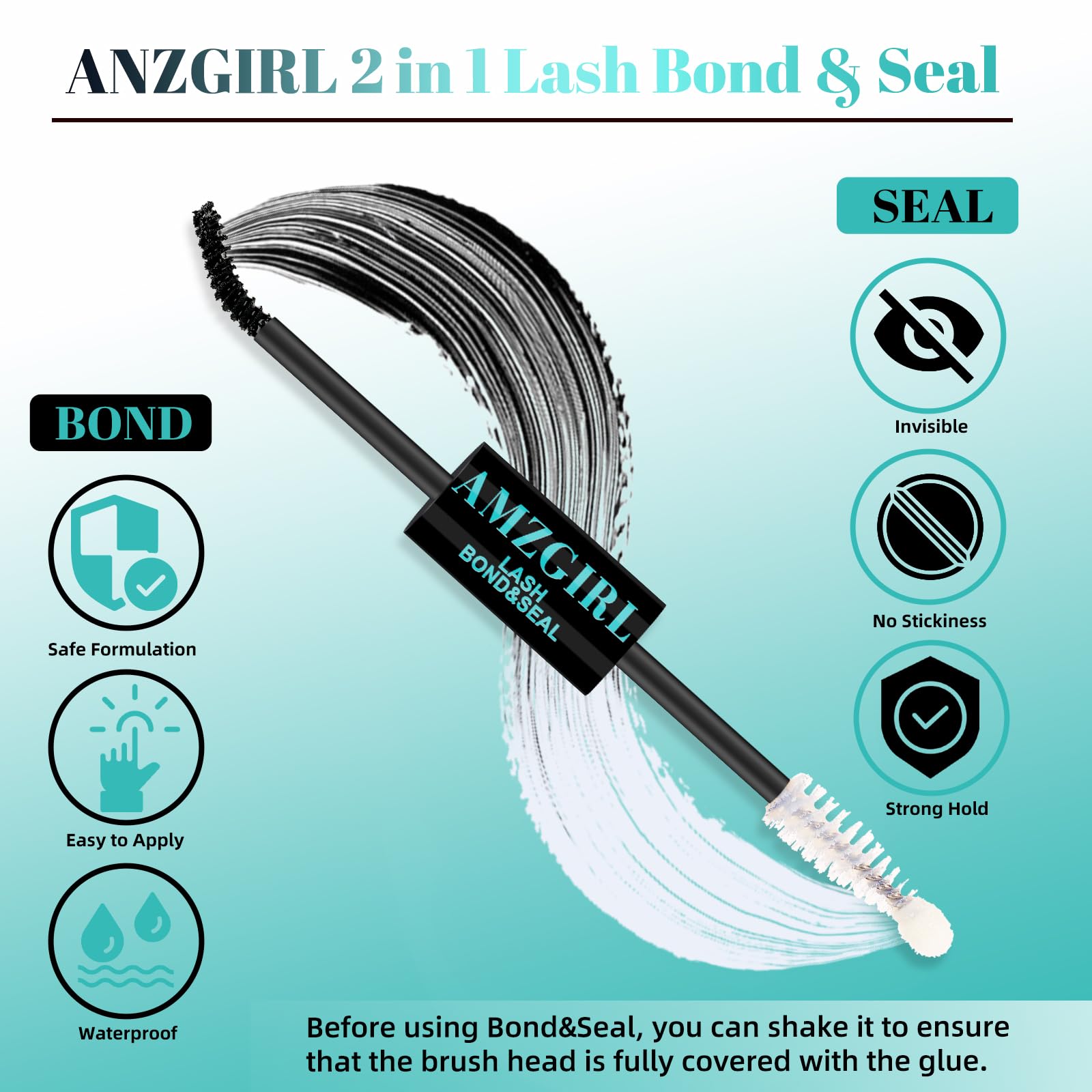 Long Lasting 72 Hours Black Cluster Lash Glue & Seal - 2 in 1 Eyelash Extension Kit with Mascara Wand (10ml) for DIY Lash Clusters at Home | Perfect for Parties, Weddings & Special Occasions | By AMZGlRL
