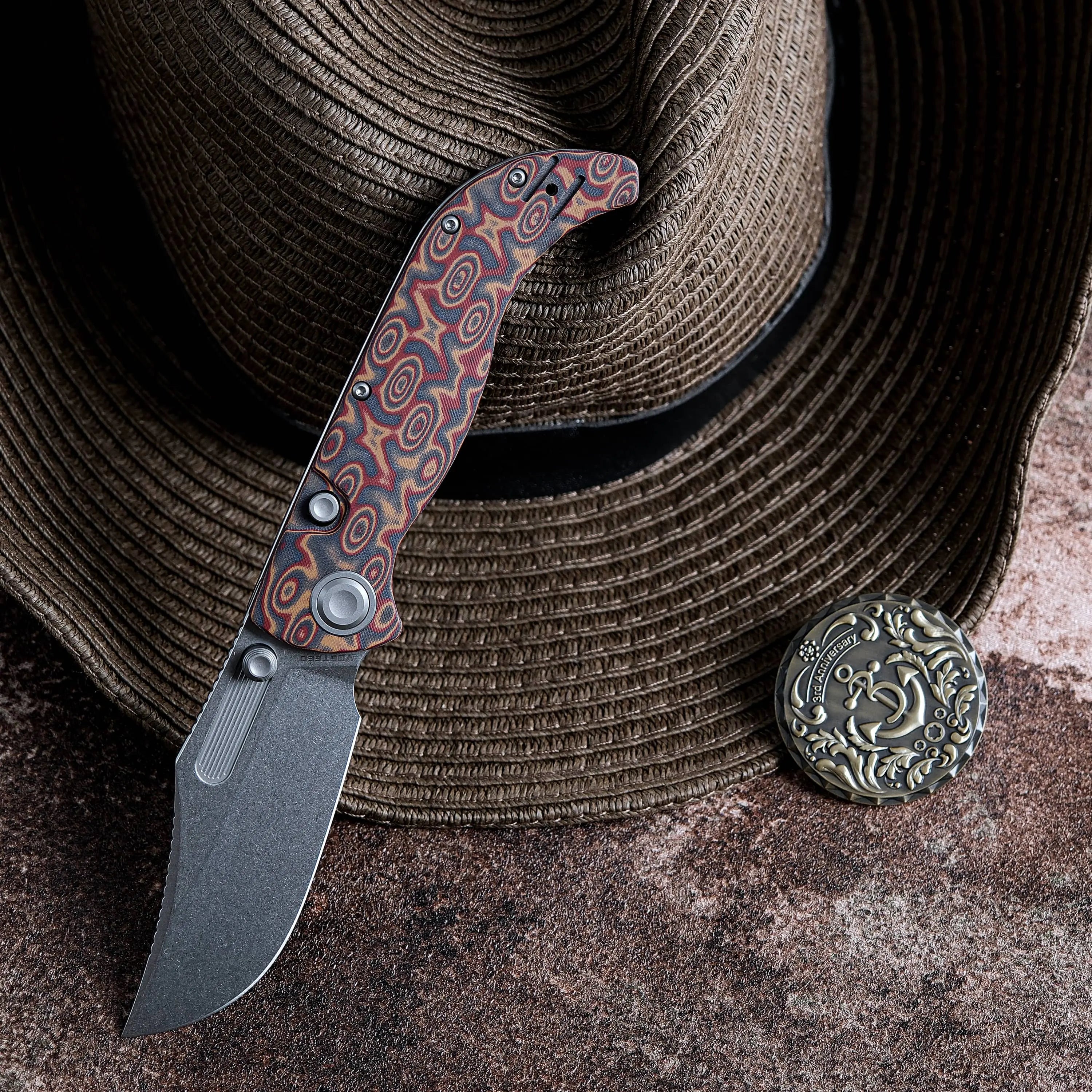 Naga Copper Raindrop Micarta Pocket Knife with S35VN Steel Blade - EDC, Camping, Outdoor Survival & Everyday Carry Tool (Model A3904)