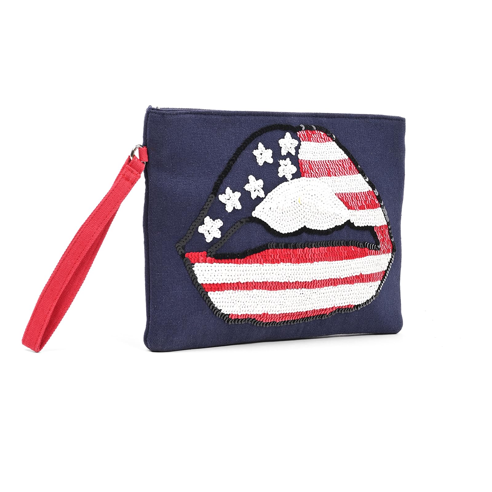 Boho Girl American Flag Sequined Clutch Purse - Stylish Lip Print Design for Women, Perfect for Parties, Weddings & Night Out Accessories