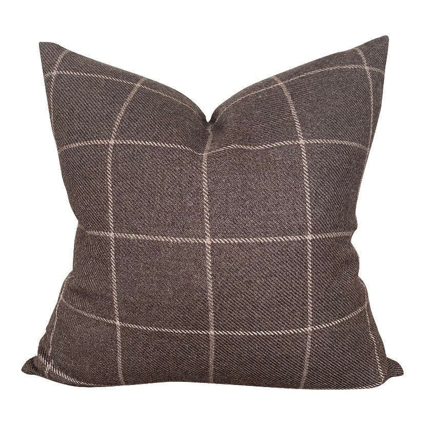 Bancroft Wool Plaid Pillow Cover 16x26 - Sable Brown Modern Farmhouse Decor | Ready to Ship | Cozy Living Room, Bedroom & Sofa Accent
