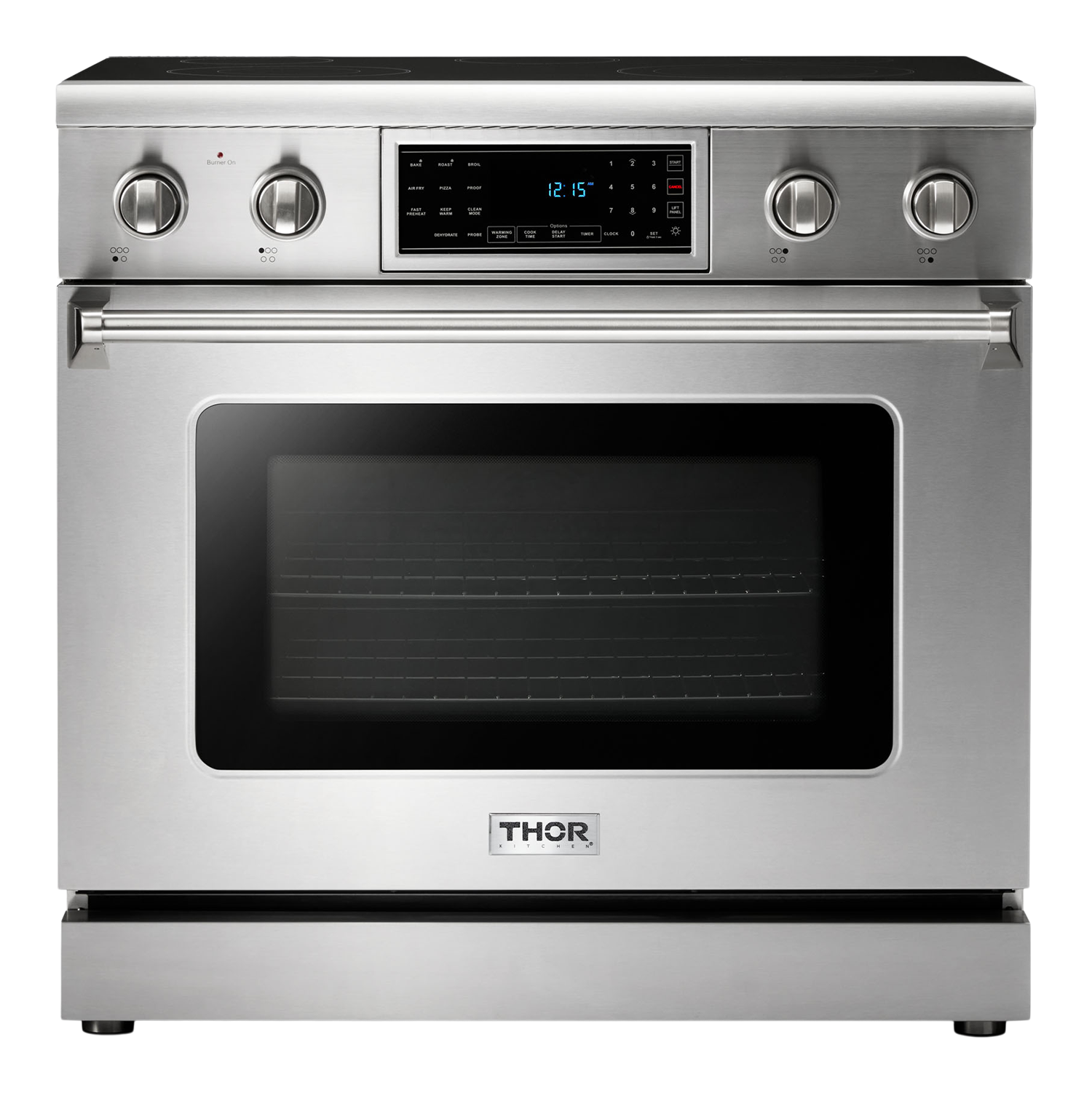 THOR Kitchen 36 Inch Professional Electric Range with Tilt Panel - 5 Burner Gas Stove, Convection Oven & Stainless Steel Design (TRE3601) - Perfect for Home Chefs & Modern Kitchens