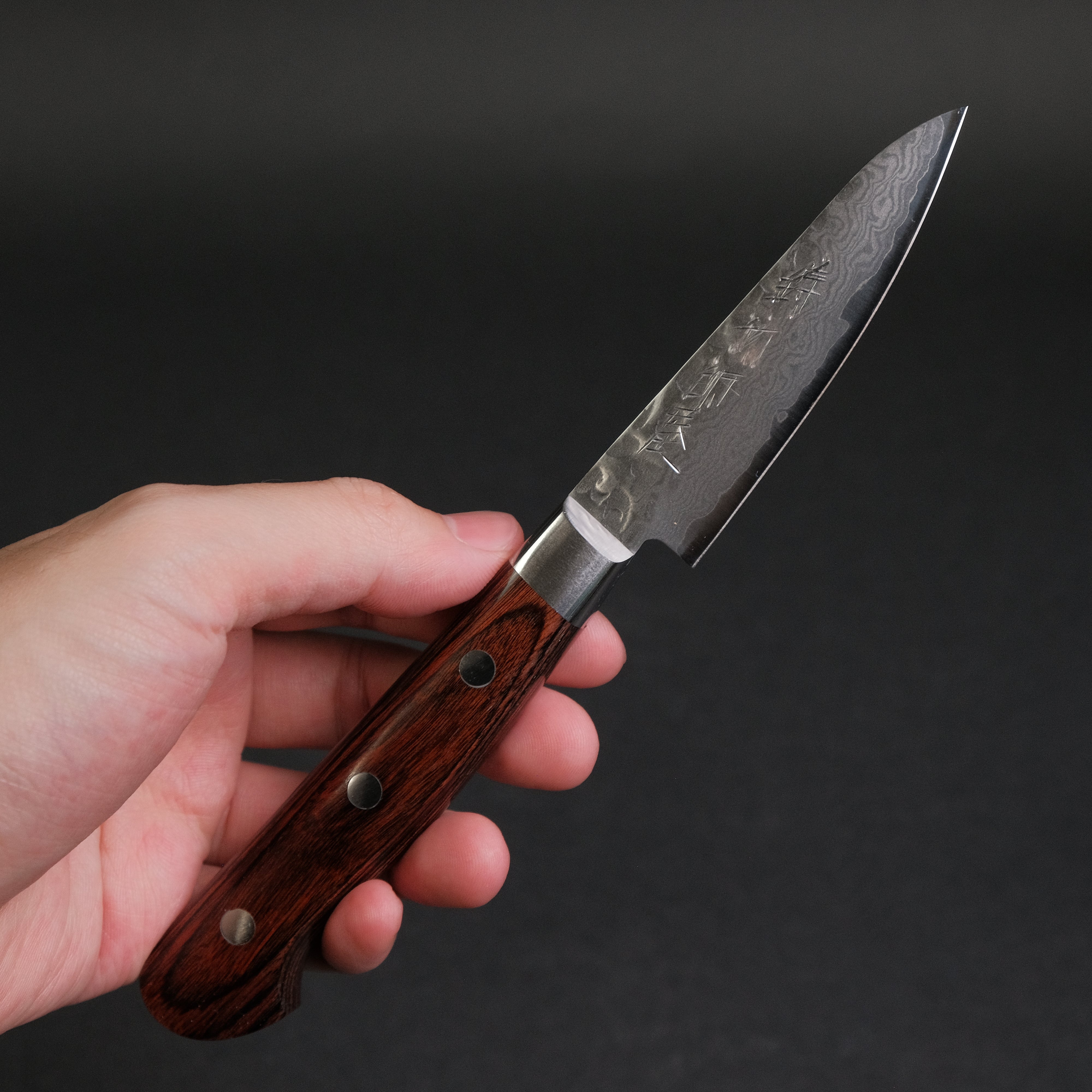 Hitohira Imojiya ST Tsuchime Damascus Paring Knife with Imitation Mahogany Handle - Premium Japanese Kitchen Knife for Peeling, Slicing & Garnishing Fruits & Vegetables