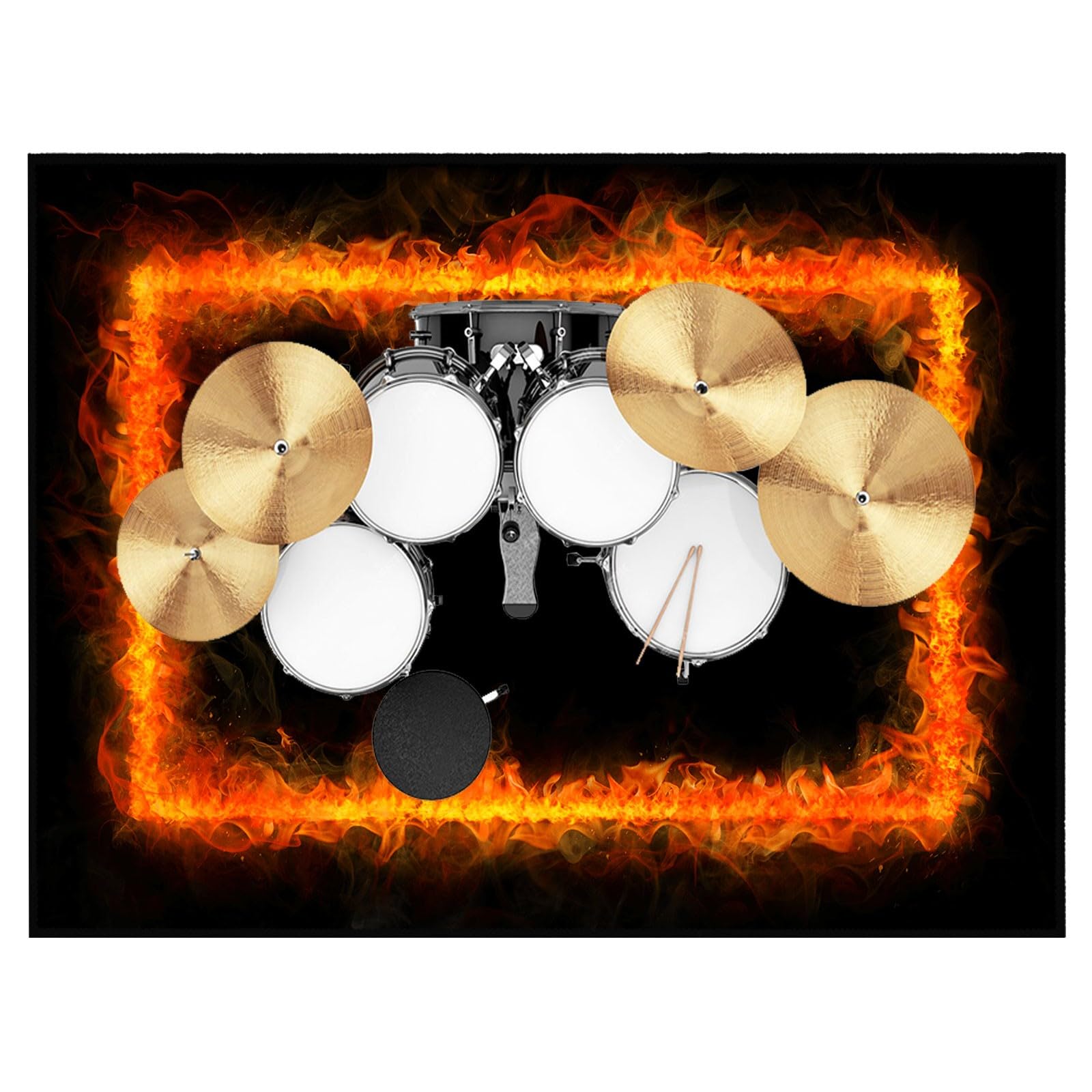 **5.2x6.6ft Drum Rug - Non-Slip Soundproof Drum Mat for Drum Set, 63x79in Electrical Drum Carpet with Flame Design - Perfect for Home Studios, Live Performances & Drum Practice (Red Flame)**
