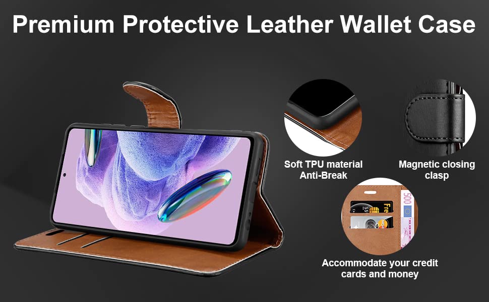 Premium Leather Wallet Case for Xiaomi Redmi Note 12 Pro 5G - Flip Folio Cover with Card Slots, Kickstand & Magnetic Closure (Rose Gold) | Perfect for Business, Travel & Daily Protection