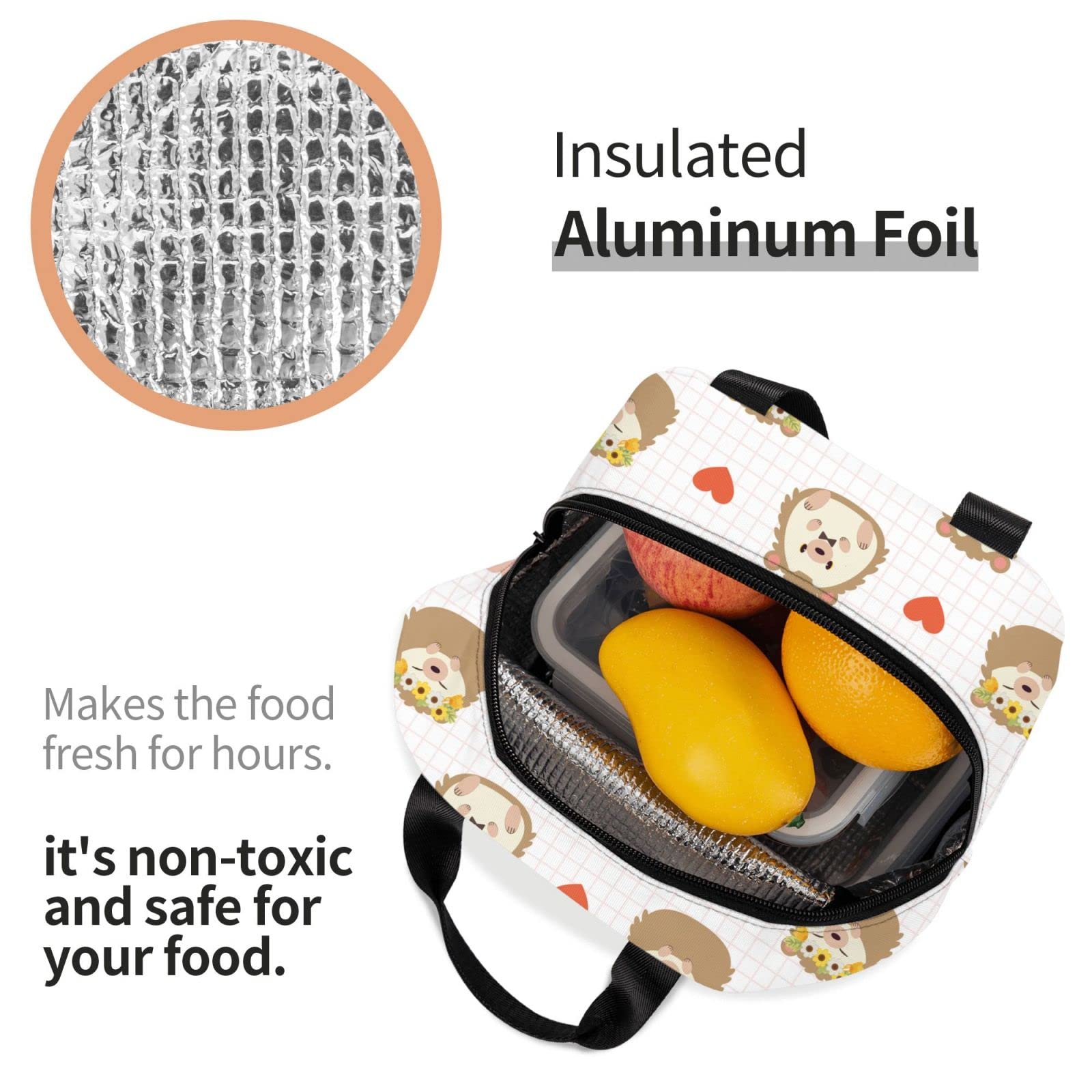 Cute Hedgehog Insulated Lunch Box with Heart Design - Reusable & Portable Meal Container for School, Work, Travel & Picnic - Perfect for Boys & Girls
