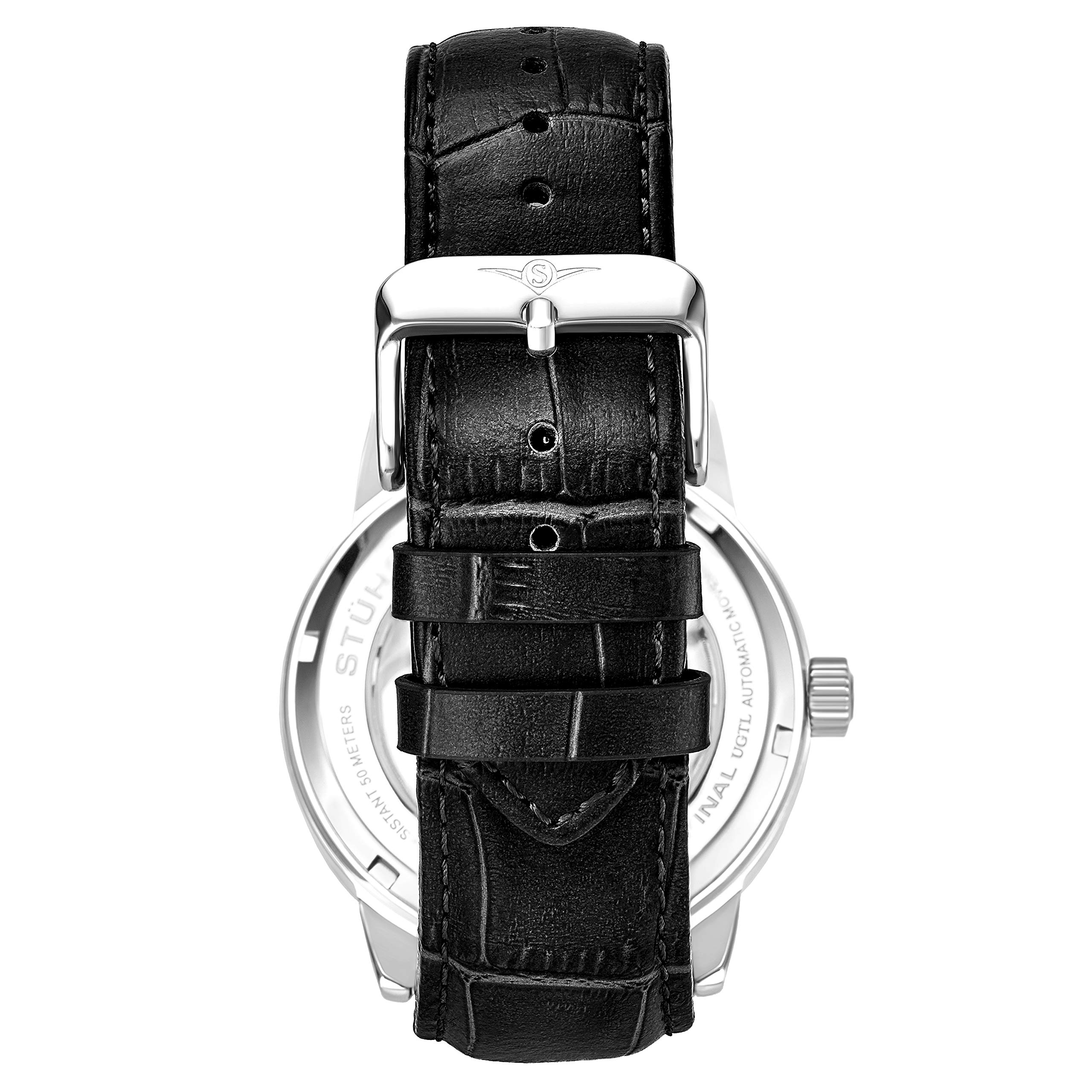 Stuhrling Original Men's Skeleton Automatic Watch - Dual Time, AM/PM Sun Moon Display, Genuine Leather Band, Legacy Collection | Perfect for Business, Formal Events & Gift Giving