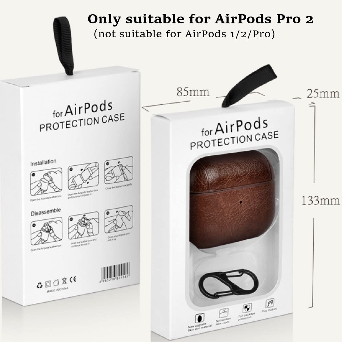 Premium KARLOR PU Leather Protective Case for Apple AirPods Pro 2 (2022) - Wireless Charging Compatible, LED Visible, with Hook - Brown Headphone Cover for Gym, Travel & Daily Use