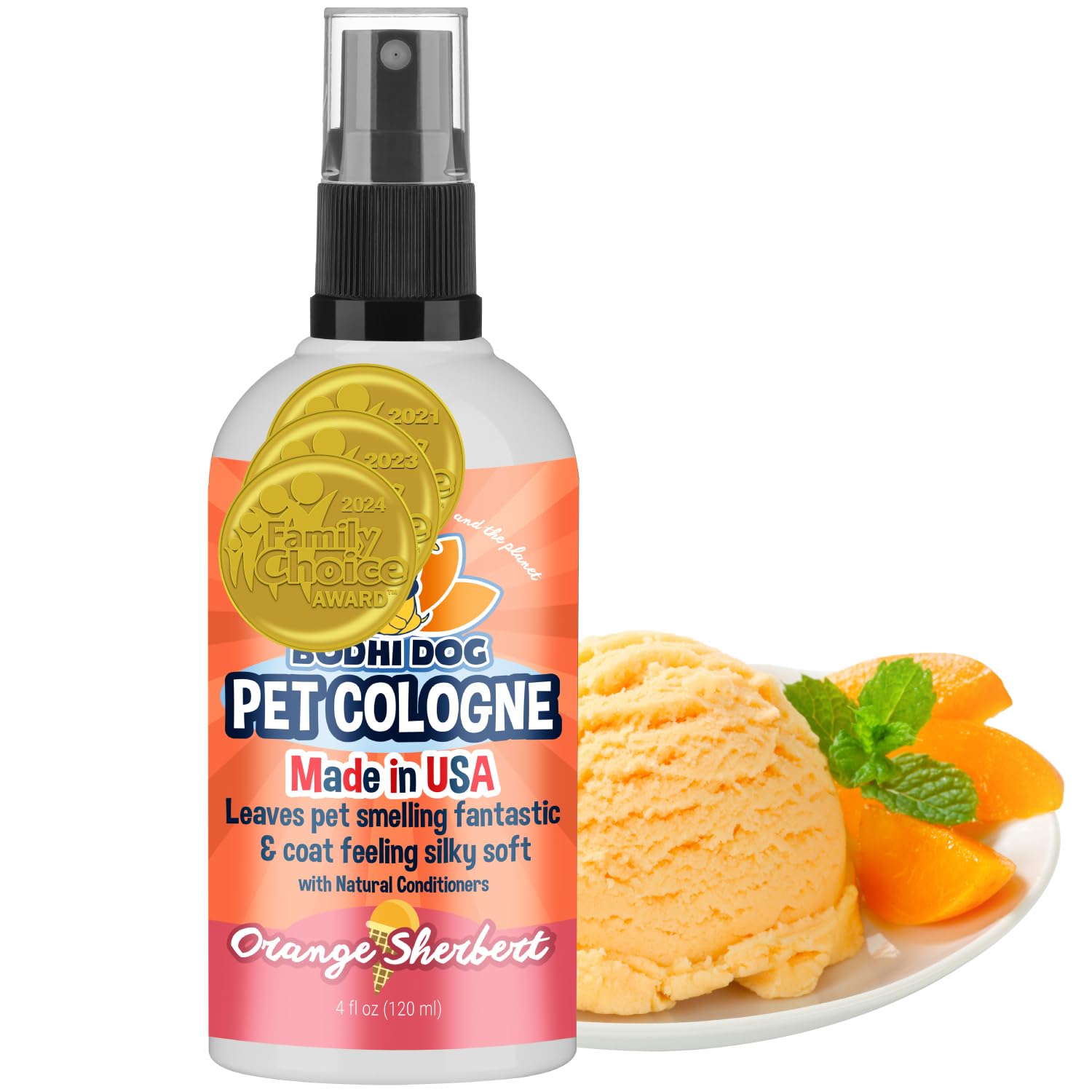 Bodhi Dog Natural Dog Cologne - Orange Sherbert Scented Pet Perfume Spray with Deodorizer & Conditioner for Dogs & Cats | Gentle, Safe Formula Made in USA | Keeps Pets Fresh Between Baths | Perfect for Grooming, Travel & Daily Use (4 Fl Oz)
