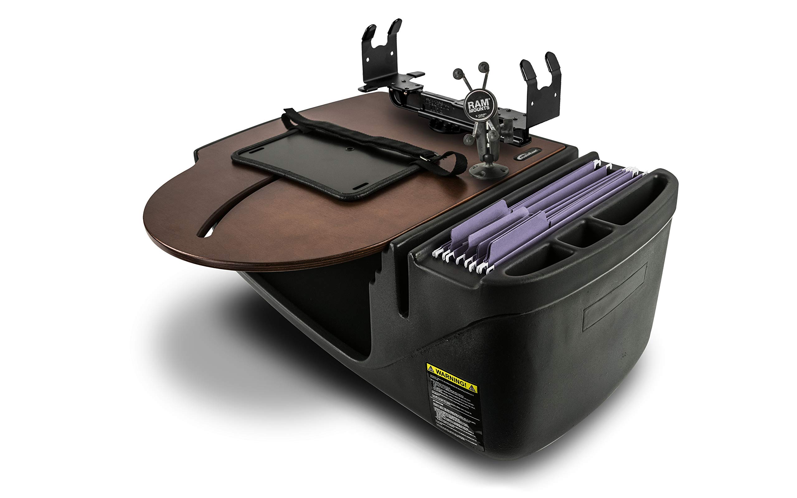 AutoExec AUE25300 RoadMaster Car Desk - Mahogany Finish with Phone Mount & Printer Stand | Portable Laptop Workstation for Professionals, Truck Drivers & Remote Workers
