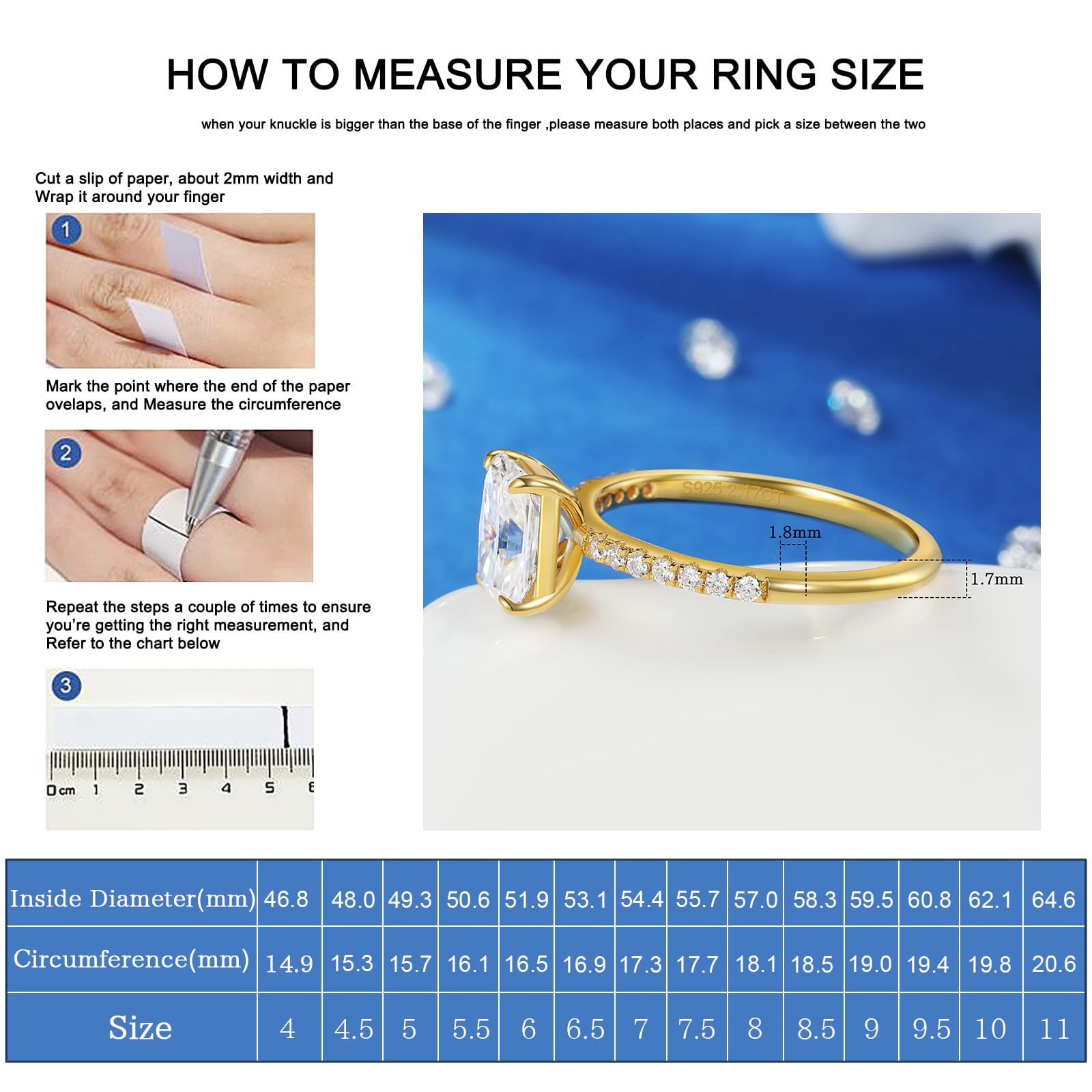 Radiant Cut Moissanite Engagement Rings for Women - 1.5-2 Carat Halo Wedding Band in 18K Gold Plated Sterling Silver - Perfect for Proposals, Anniversaries & Bridal Jewelry