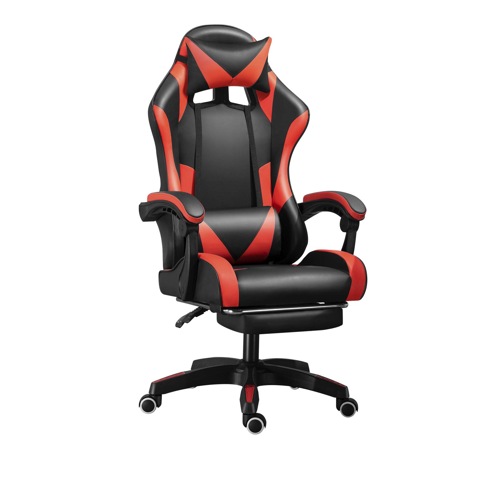 Racing-Style Ergonomic High-Back Gaming Chair with Adjustable Height, Headrest & Lumbar Support - Electronic Sports Swivel Office Chair with Foot Pedals (Red & Black) - Perfect for Esports, Streaming & Long Work Sessions