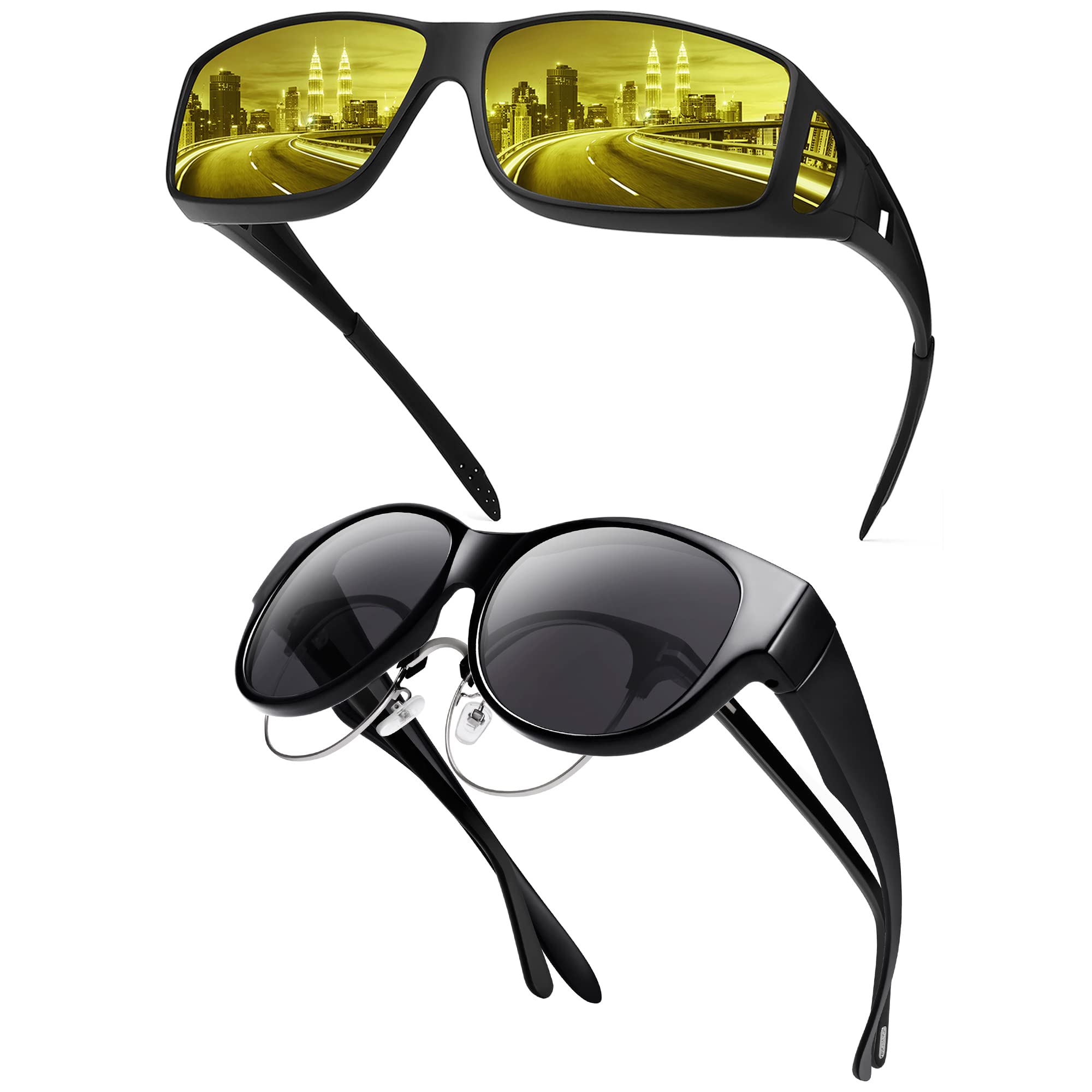Polarized Sunglasses for Men & Women - Anti Glare Driving Glasses with Night Vision, Fit Over Prescription Glasses - Perfect for Daytime Driving, Night Driving, and Outdoor Activities
