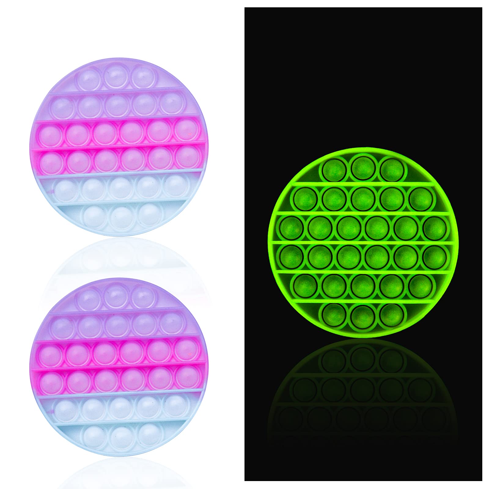 Glow in The Dark Pop Fidget Toys - 3 Pack Sensory Push Bubble Toys for Stress Relief & Anxiety, Color Changing Under Sunlight - Fun Fidget Toys for Kids & Adults (Perfect for Classrooms, Offices & Travel)