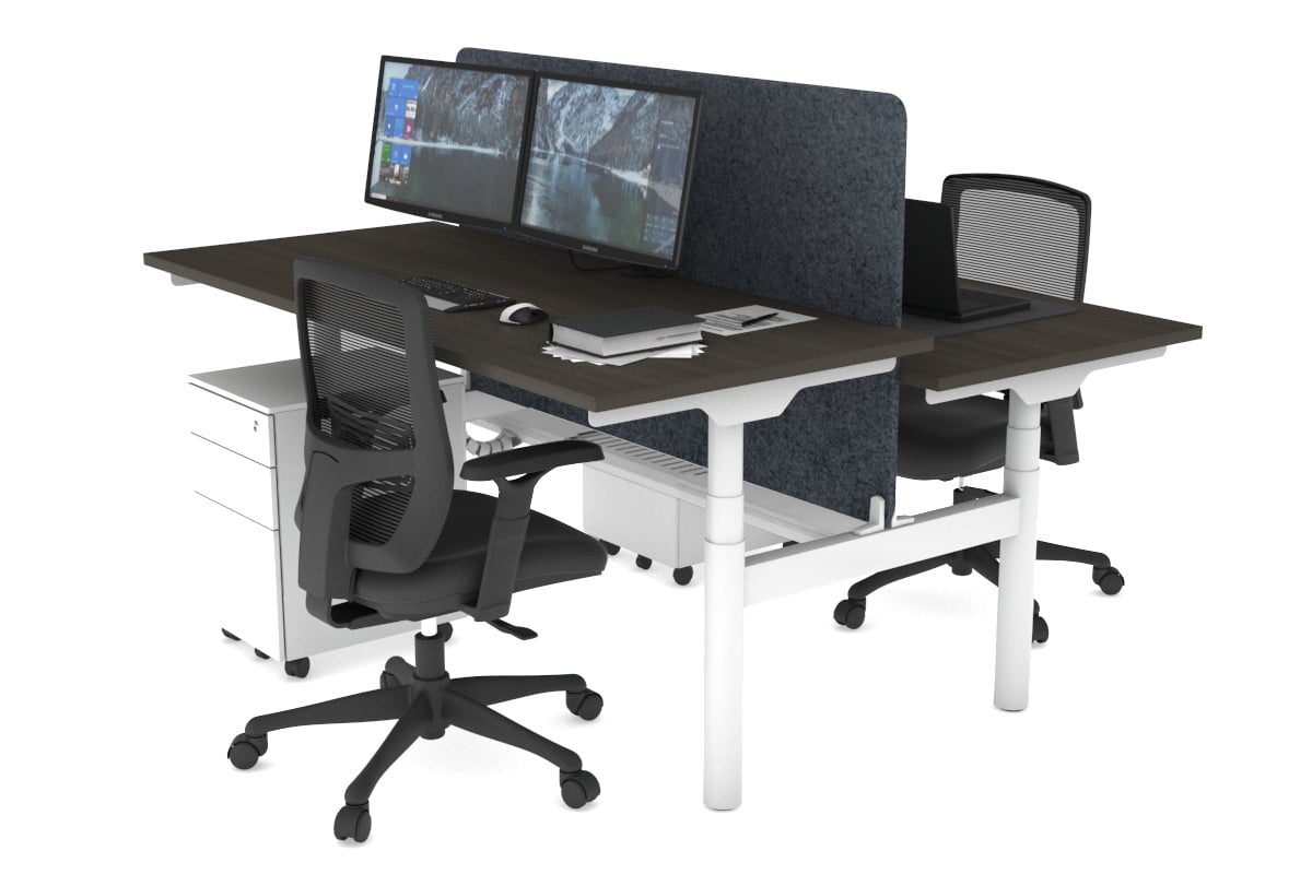 Flexi Premium Height Adjustable 2-Person H Bench Workstation - White Frame [1800L x 700W] - Ideal for Office, Home Workspace & Collaborative Environments