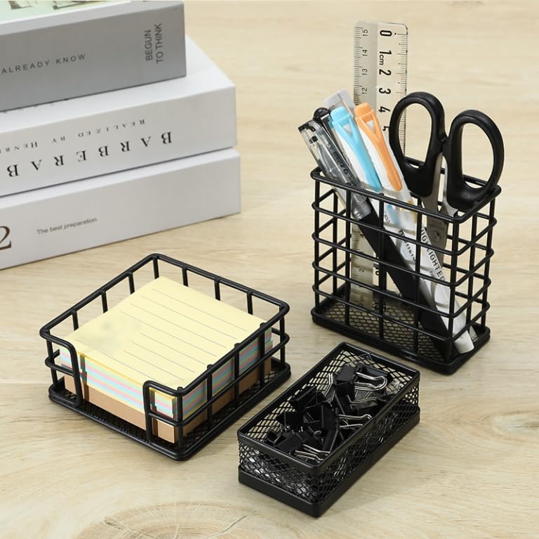2 Pack Black Metal Mesh Sticky Note Holder - Memo Cube Dispenser & Desk Organizer for Home, School, Office - Perfect for Note-Taking, Reminders & Workspace Organization
