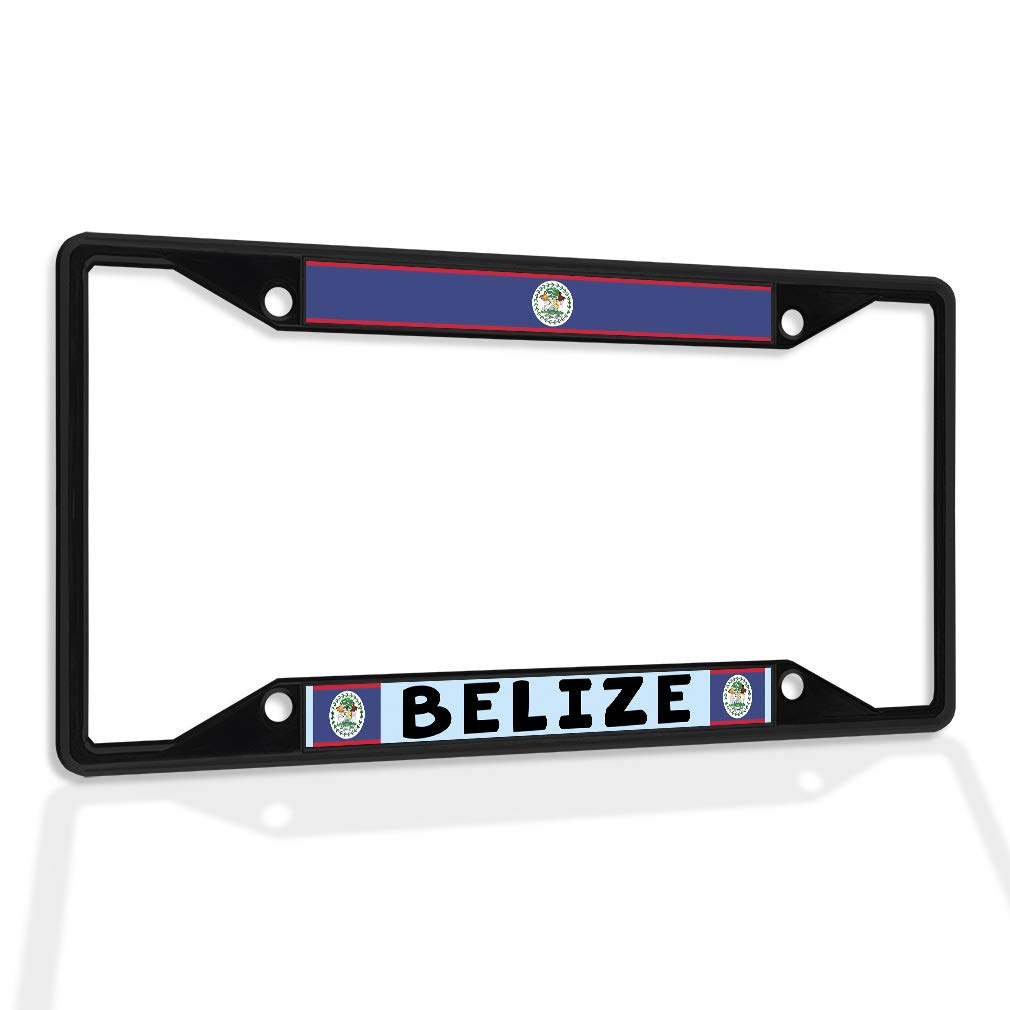 Belize Flag Metal License Plate Frame - Weatherproof Black Car Accessory with 4 Solid Holes | Durable Auto Decoration for Trucks, SUVs & Classic Cars