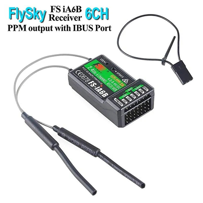 FLYSKY FS iA6B 6CH PPM Receiver with iBus Port - Compatible with Flysky i4 i6 i10 Transmitters - Perfect for RC Drones, Cars, and Airplanes