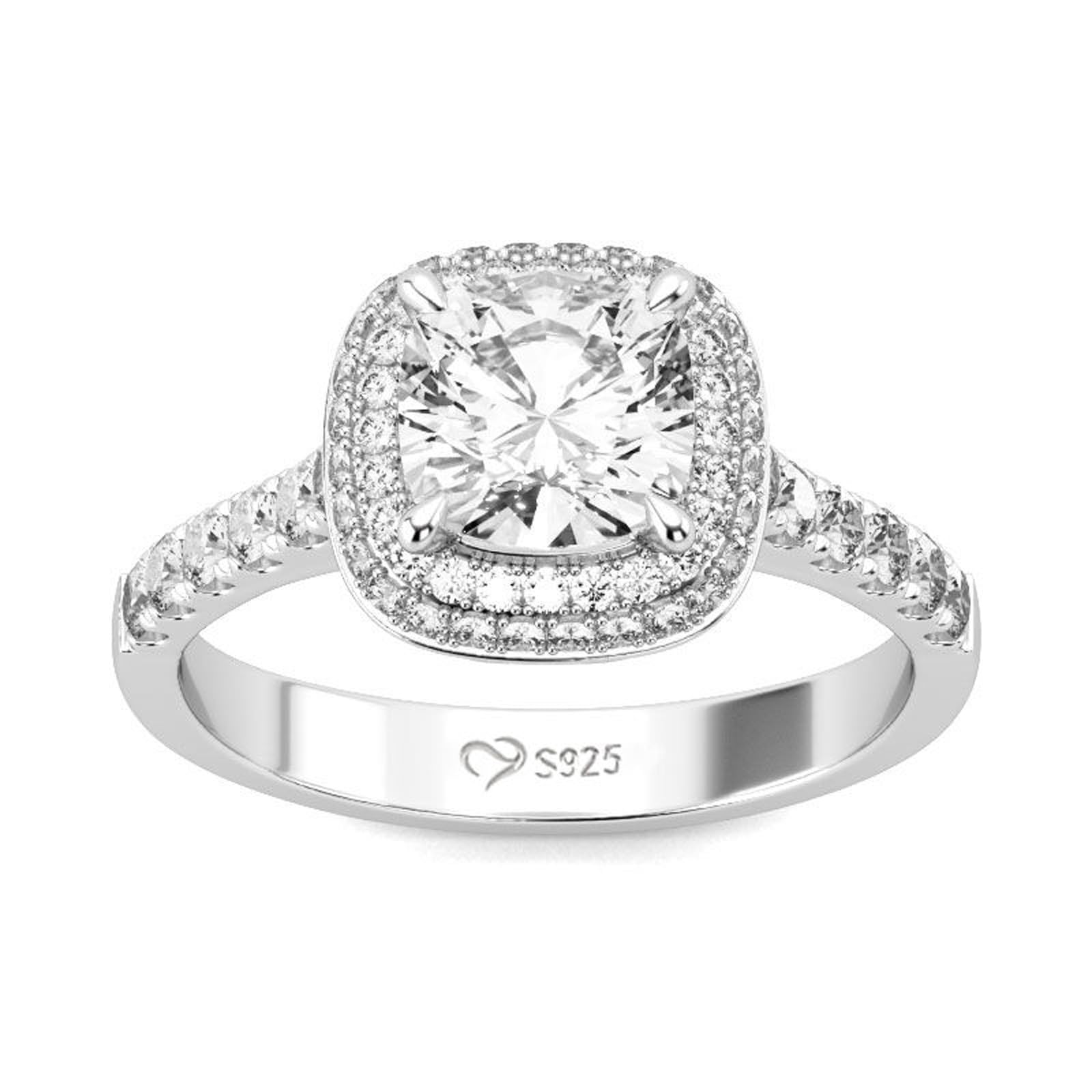 3 Carat Double Halo Engagement Ring for Women - 925 Sterling Silver Cubic Zirconia Cushion Cut Wedding Band, Anniversary Promise Ring with Jewelry Box | Perfect for Proposals, Weddings & Romantic Gifts