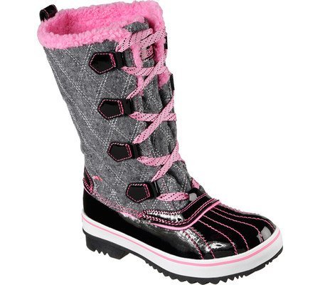Skechers Girls' Highlanders Quilted Cold Weather Boots - Black & Hot Pink, Size US 12 - Warm Winter Snow Boots for Kids, Perfect for School, Outdoor Play & Snowy Days