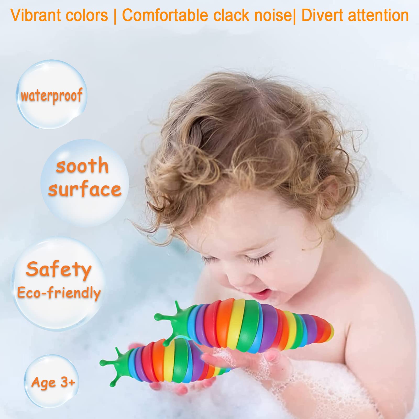 iFwin 3-Pack Sensory Slug Fidget Toys for Kids & Adults - Stress Relief Anxiety Toys for Autism, ADHD, Focus - Soft Squishy Slug Figet for Classroom, Office, Travel - BPA-Free Sensory Toys for Toddlers & Teens