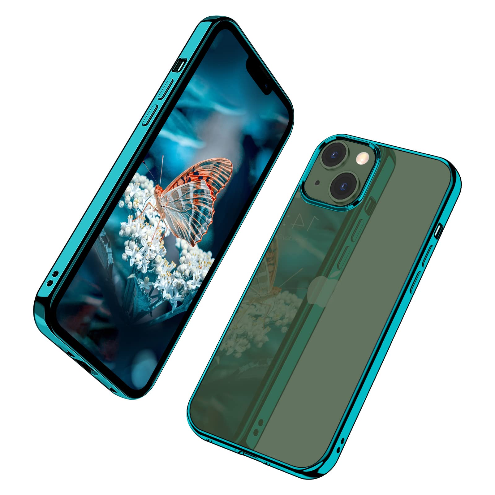 MILPROX Clear Shockproof Case for iPhone 13 (6.1 Inch 2021 Model) - Crystal Transparent Protective Cover with Mirror Edge | Perfect for Everyday Use, Travel & Outdoor Activities - Pine Green