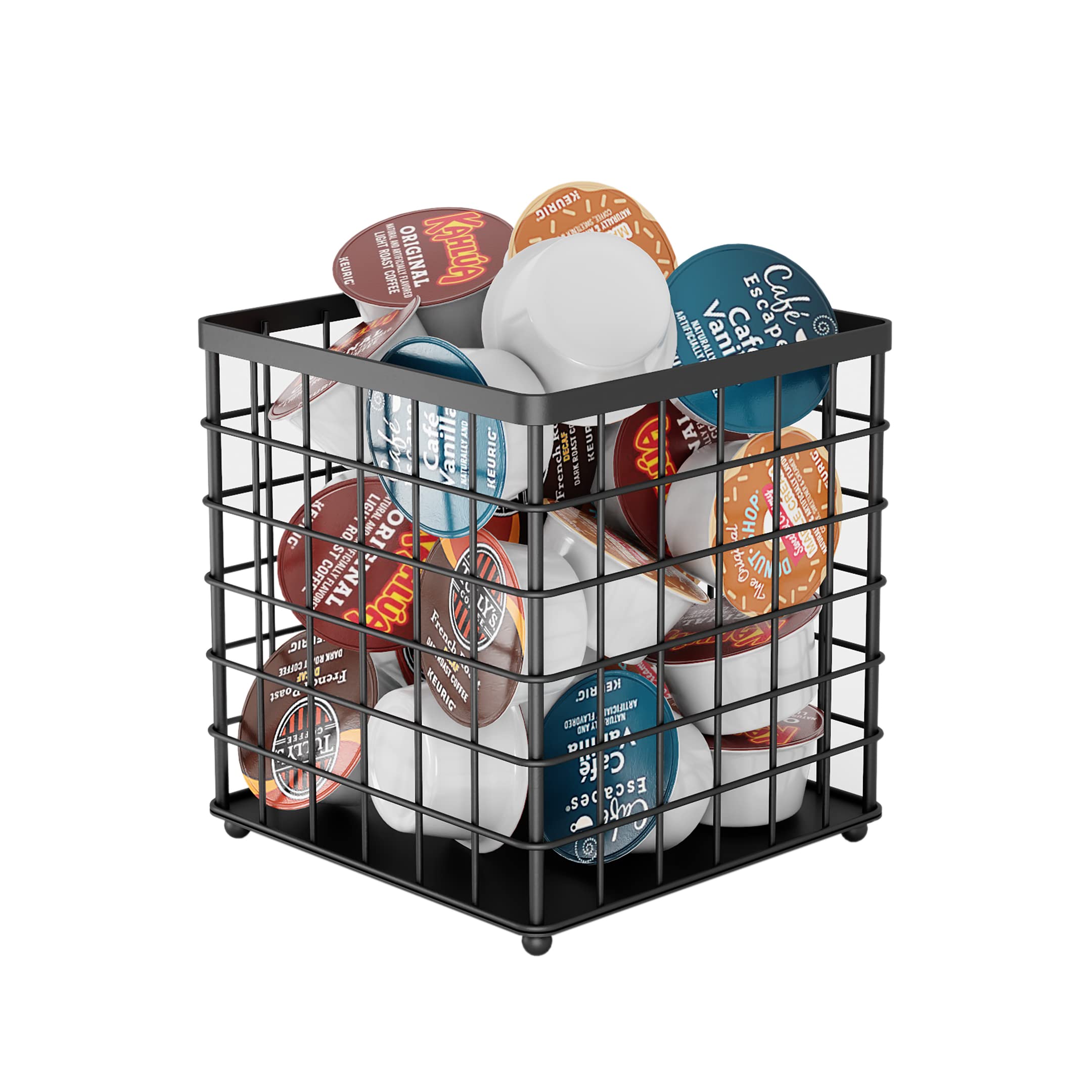 Black Coffee Pod Holder & K Cup Organizer - Countertop Storage Container for Keurig Pods, Creamer & Coffee Bar Accessories | Perfect for Kitchen, Office & Coffee Station Organization