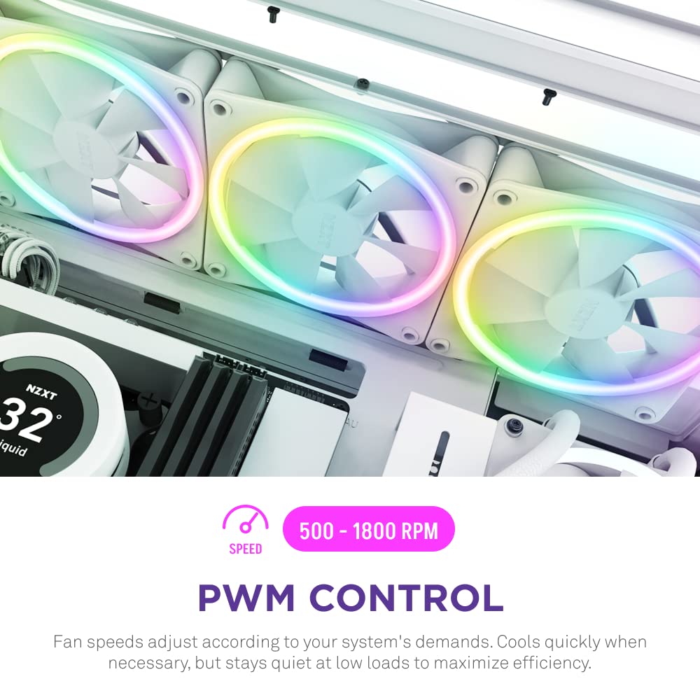 NZXT F140 RGB Duo Twin Pack - 2 x 140mm Dual-Sided RGB PC Cooling Fans with PWM & RGB Controller - 20 Addressable LEDs, Fluid Dynamic Bearing - High Airflow & Static Pressure for Gaming PC, Case Cooling - White (Perfect for PC Builds, Case Mods & RGB Lighting Setups)