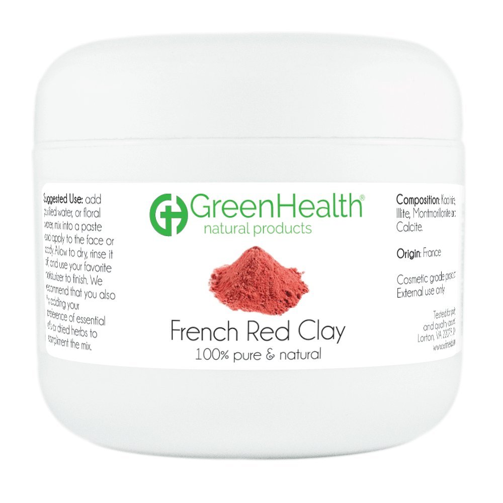 GreenHealth French Red Clay Powder - 100% Pure Natural Face & Body Mask for Detox, Acne Treatment & Skin Rejuvenation - 3 oz | Spa, DIY Beauty & Skincare Essential
