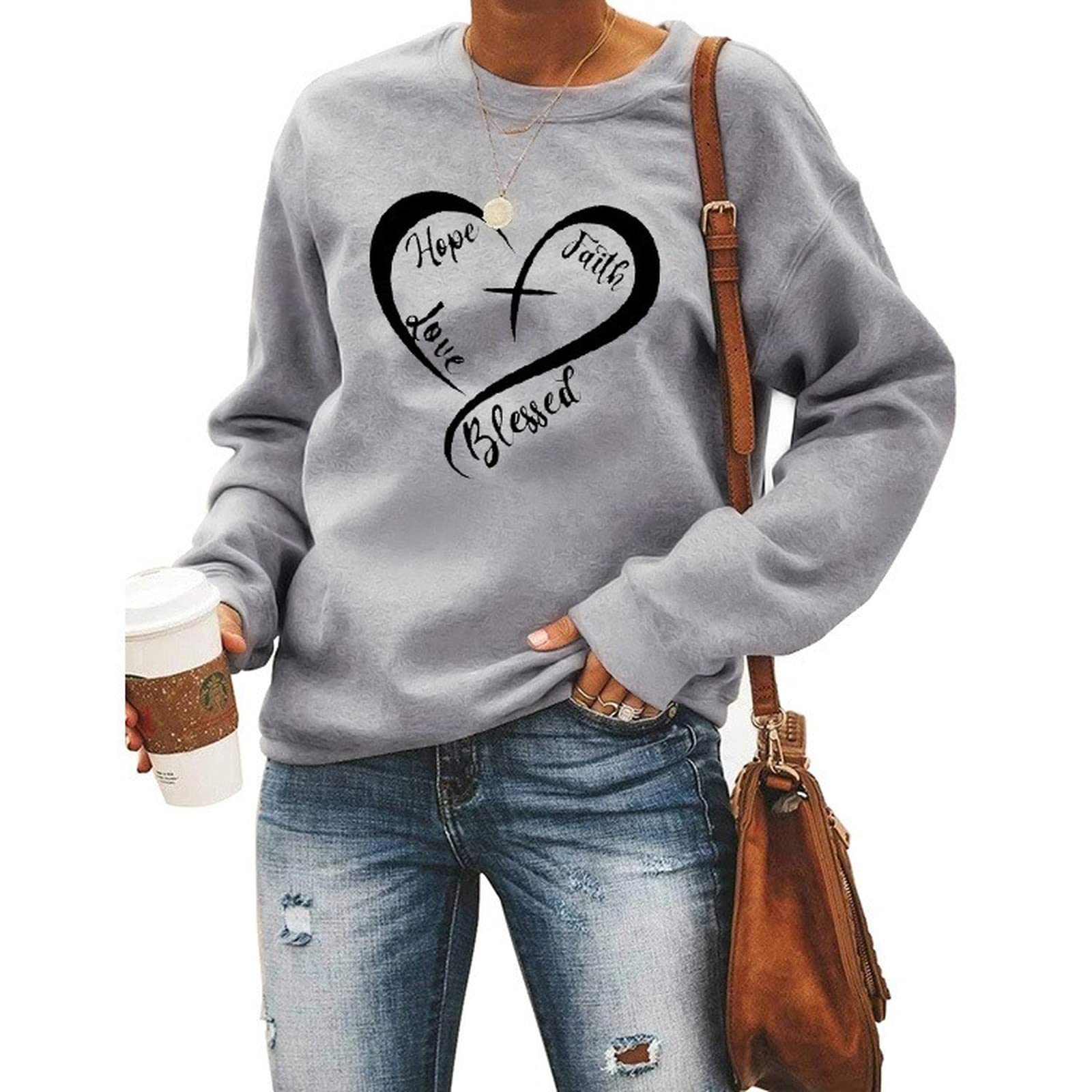 Christian Heart Sweatshirt for Women - Hope Faith Love Blessed Pullover | Religious Apparel for Church, Bible Study & Daily Inspiration