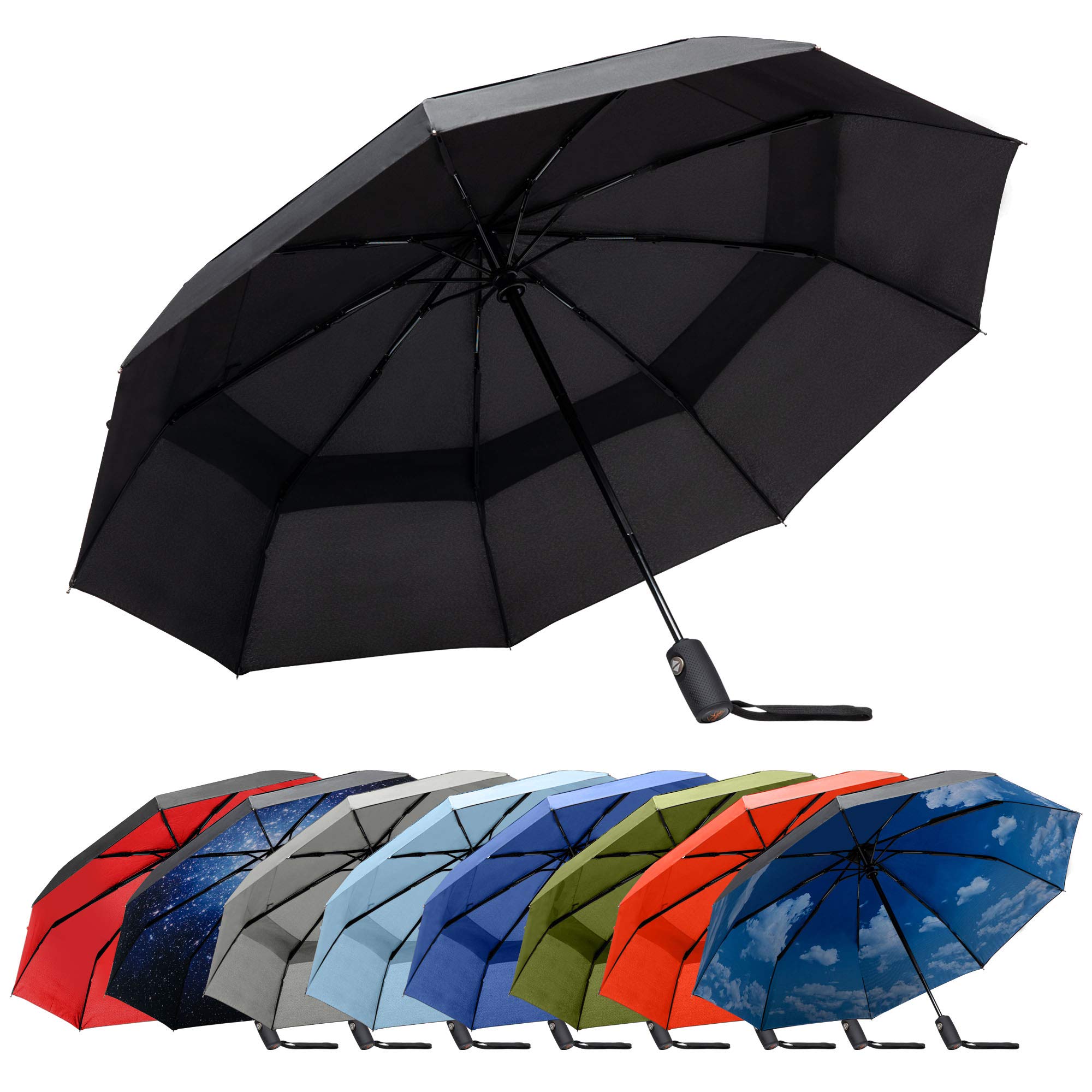 RainPlus Windproof Travel Umbrella - Compact Automatic Folding Umbrella for Men & Women - Lightweight Portable Umbrella for Car, Backpack, Purse - Waterproof & Wind Resistant - Perfect for Commuting, Travel & Outdoor Activities